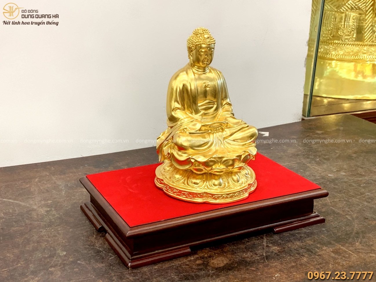 Tượng Phật A Di Đà cao 25cm bằng đồng thếp vàng tôn nghiêm