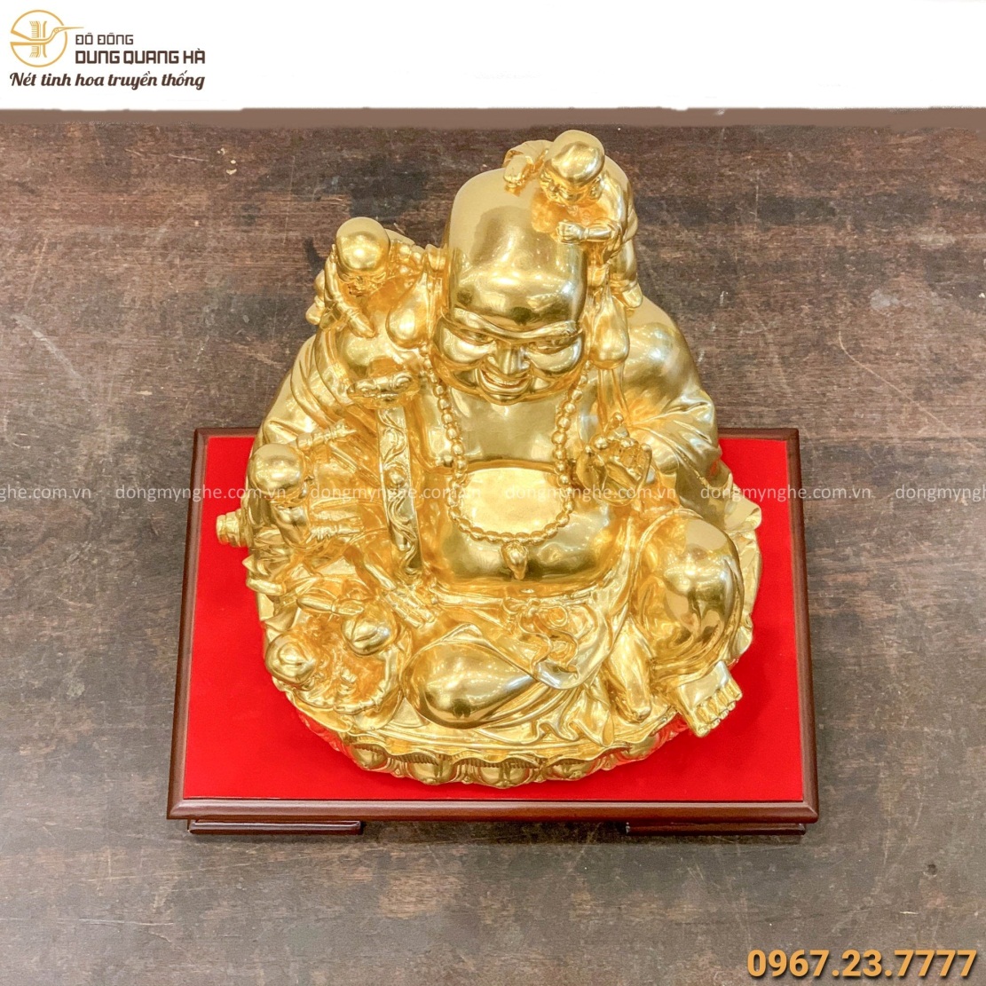 Tượng Phật Di Lặc cùng 5 em bé Ngũ Phúc bằng đồng dát vàng