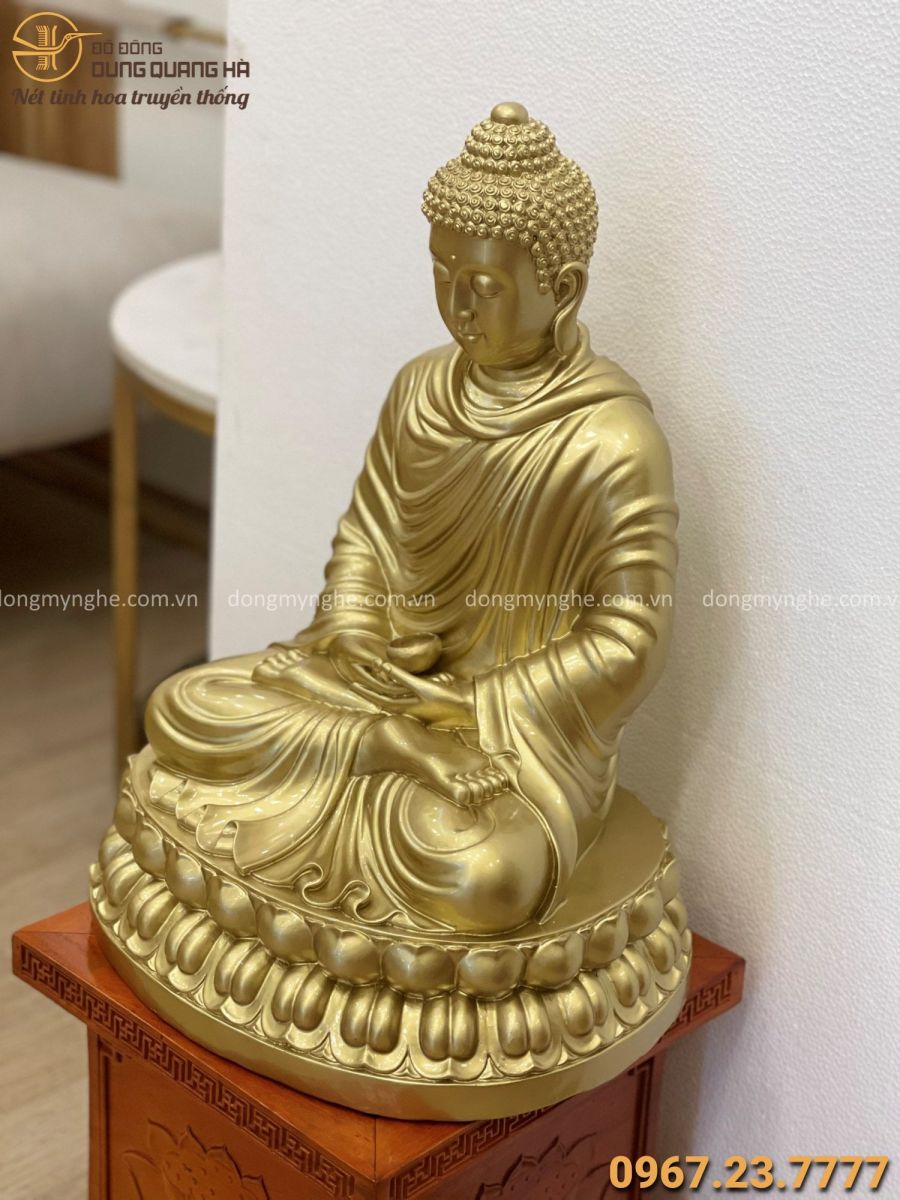 Tượng Phật Thích Ca bằng đồng vàng cao 48cm đẹp tôn nghiêm