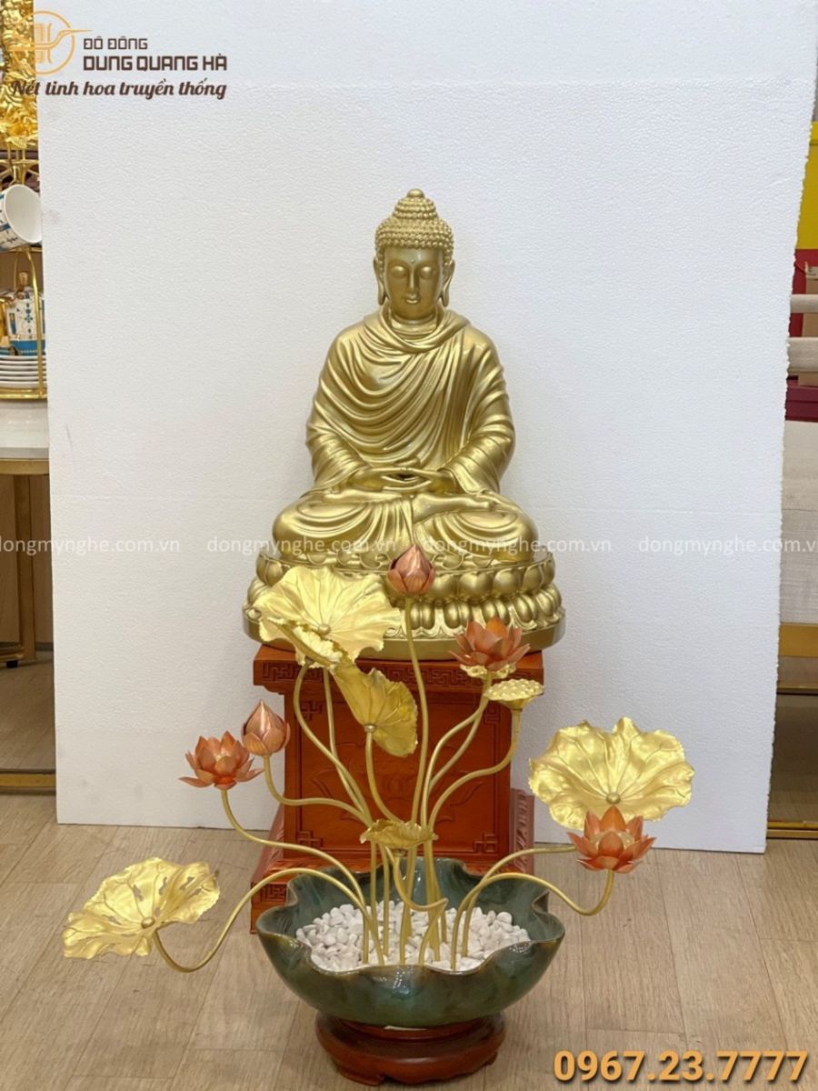 Tượng Phật Thích Ca bằng đồng vàng cao 48cm đẹp tôn nghiêm