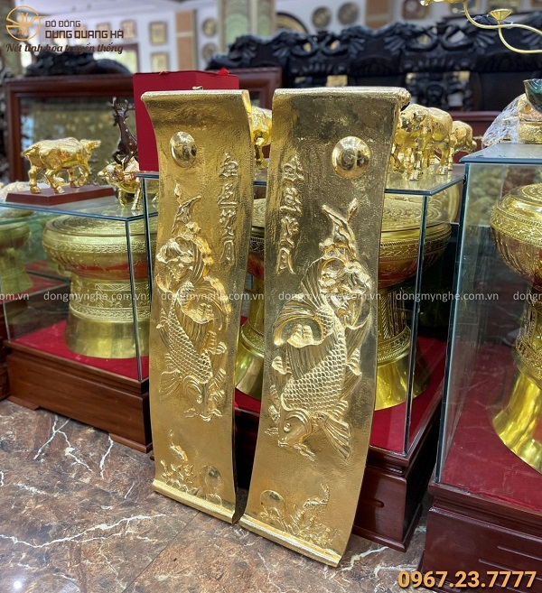 Tranh Lý Ngư Vọng Nguyệt đẹp bằng đồng đỏ mạ vàng 1m2 x 40cm