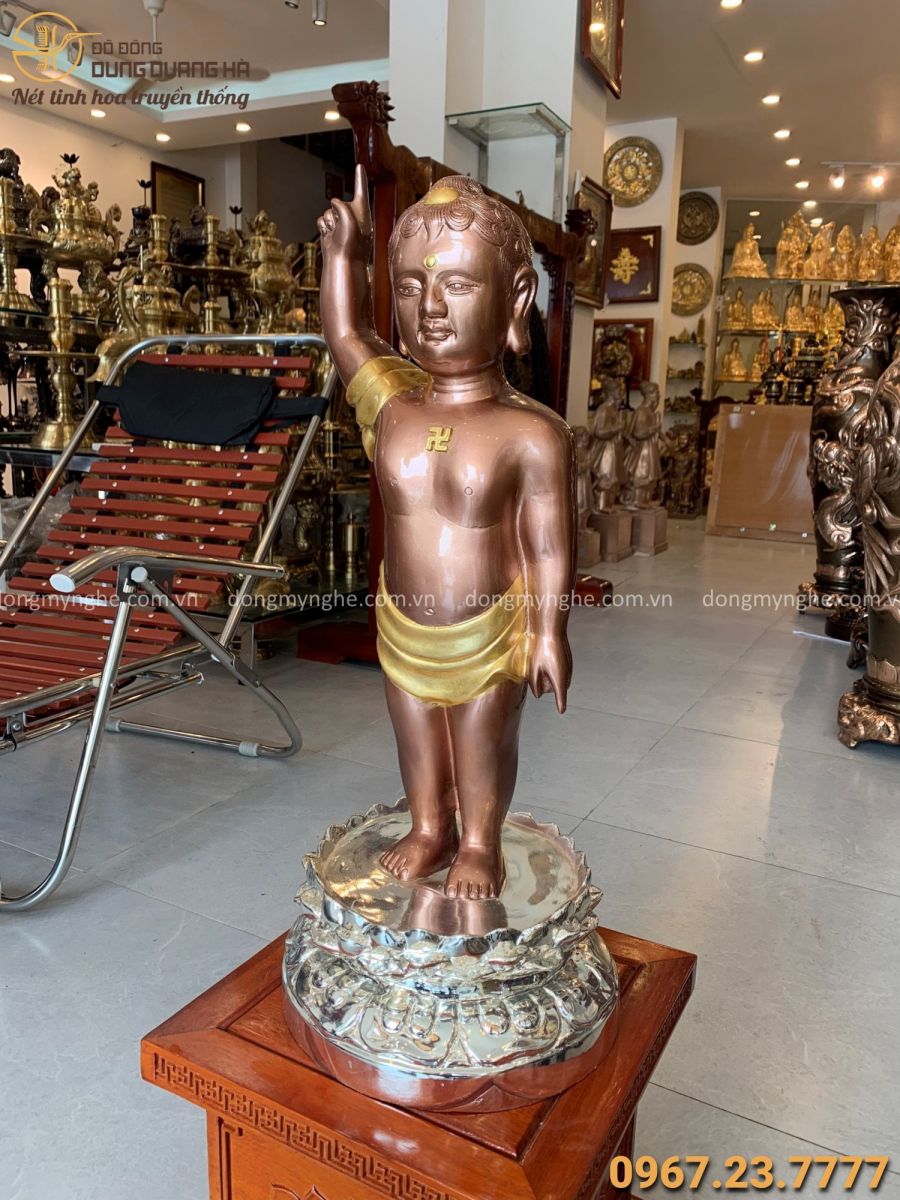 Tượng Phật Đản Sinh đẹp tinh xảo bằng đồng vàng cao 60 cm