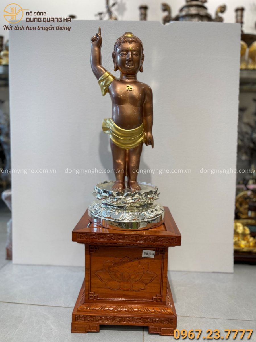 Tượng Phật Đản Sinh đẹp tinh xảo bằng đồng vàng cao 60 cm