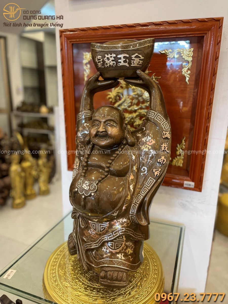Tượng Phật Di Lặc phúc lộc bằng đồng đỏ khảm tam khí cao 70cm