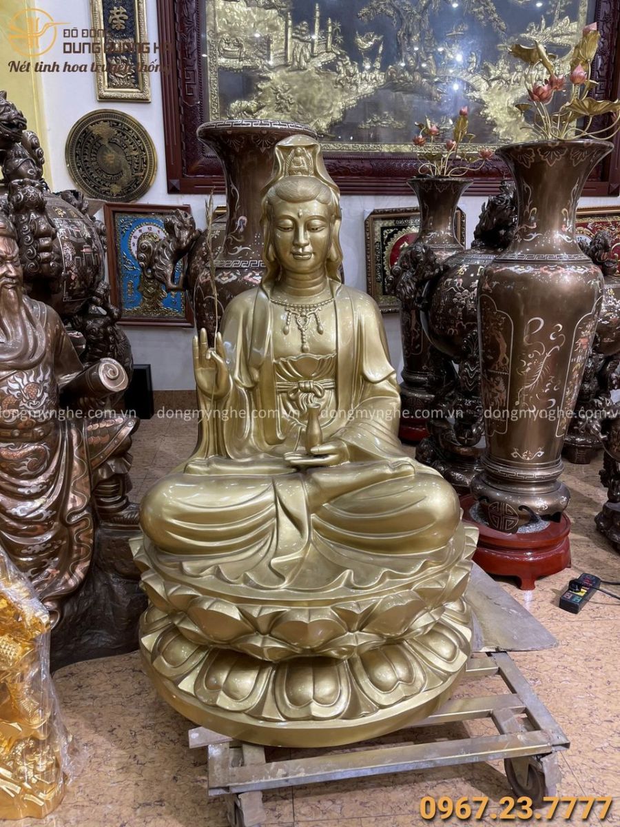 Tượng Phật Bà Quan Âm cao 1m2 bằng đồng đỏ đẹp tôn nghiêm