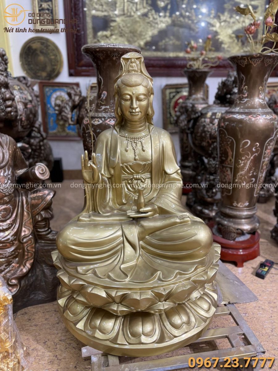 Tượng Phật Bà Quan Âm cao 1m2 bằng đồng đỏ đẹp tôn nghiêm
