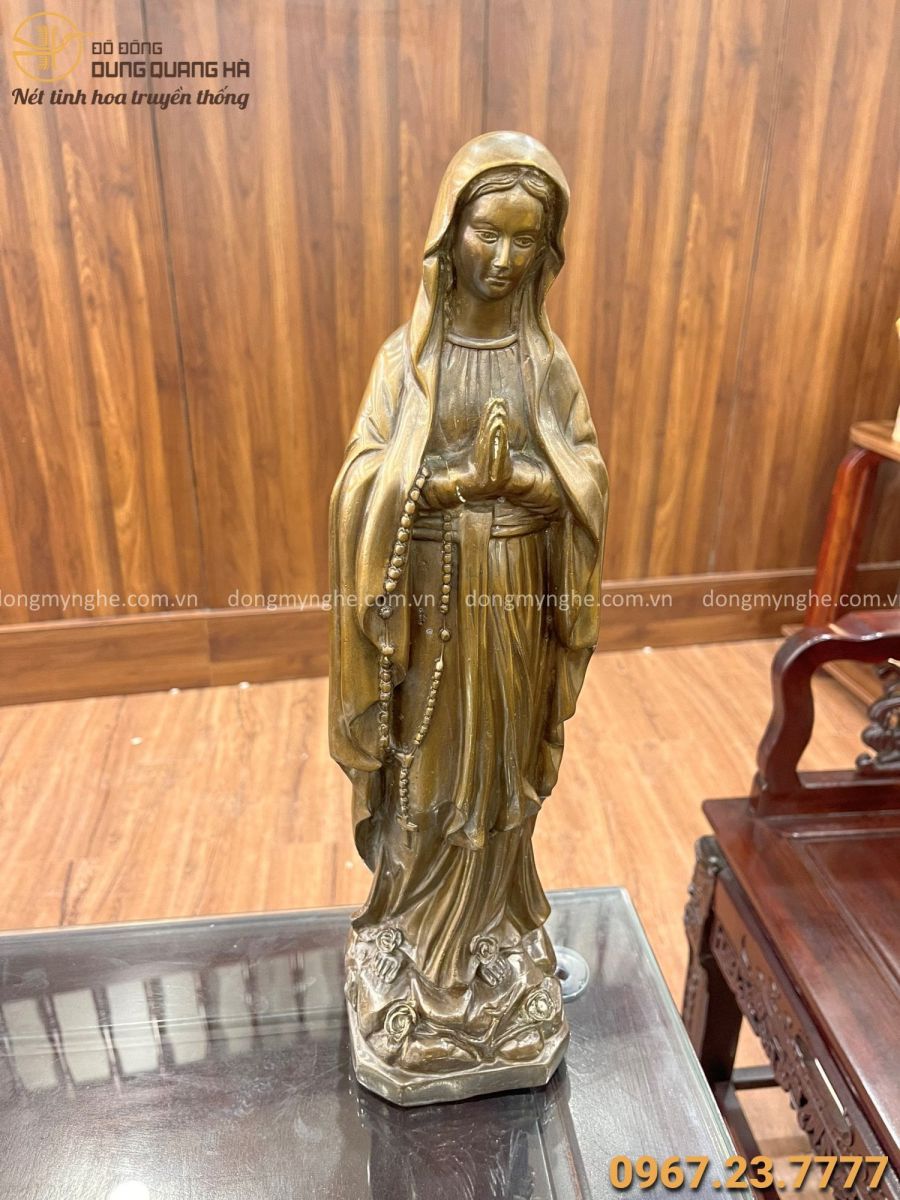 Tượng Đức Mẹ ban ơn cao 40 cm bằng đồng vàng hun giả cổ