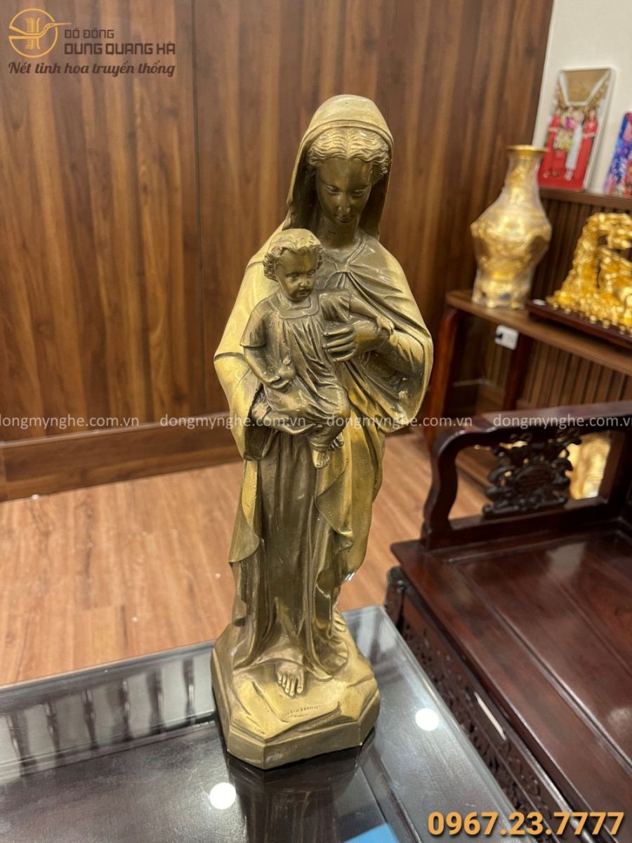 Tượng Đức Mẹ Maria bằng đồng vàng cao 40cm đẹp trang nghiêm