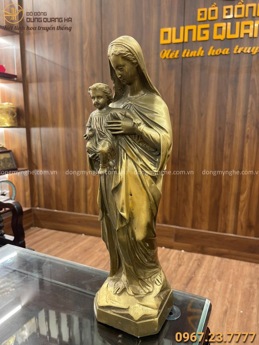 Tượng Đức Mẹ Maria bằng đồng vàng cao 40cm đẹp trang nghiêm
