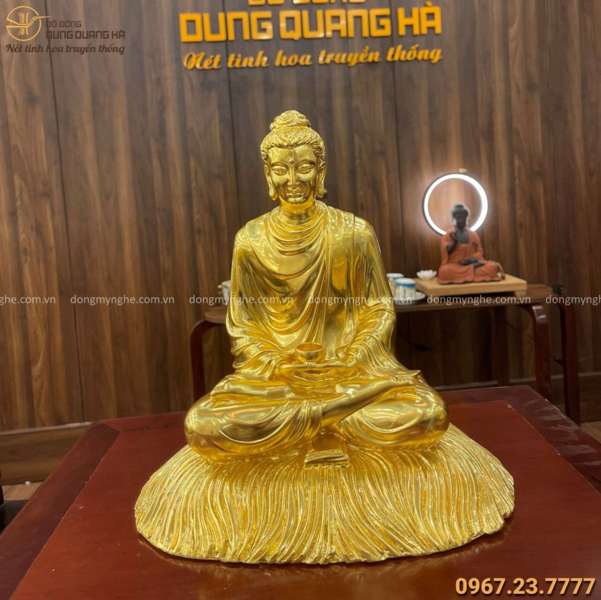 Tượng Phật Thích Ca ngồi thiền cao 30cm bằng đồng thếp vàng