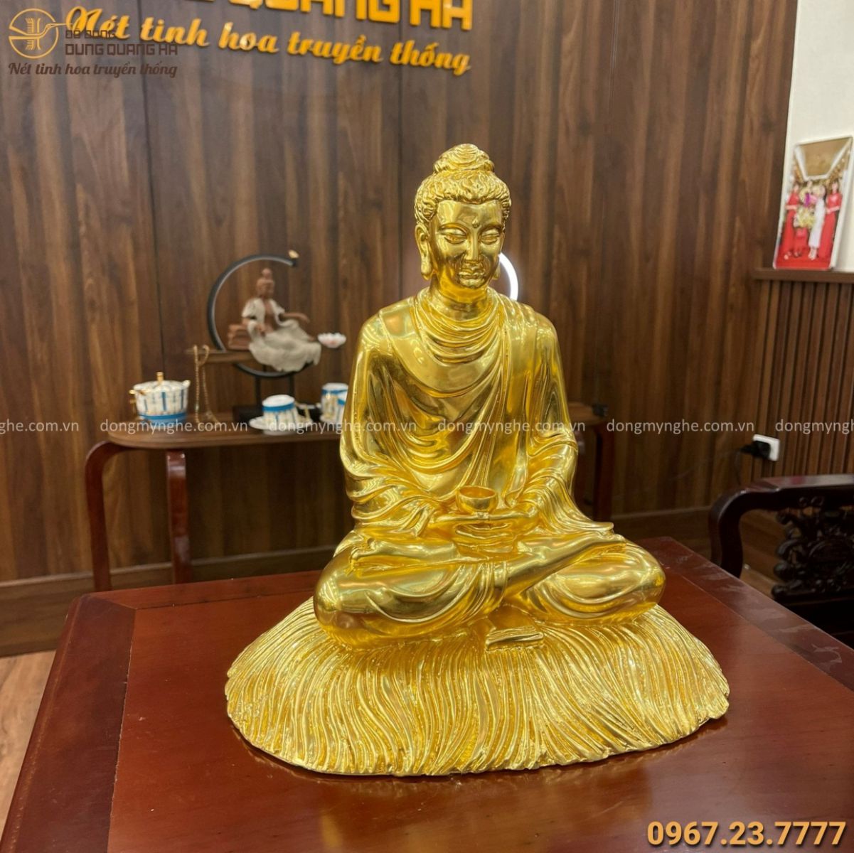 Tượng Phật Thích Ca ngồi thiền cao 30cm bằng đồng thếp vàng