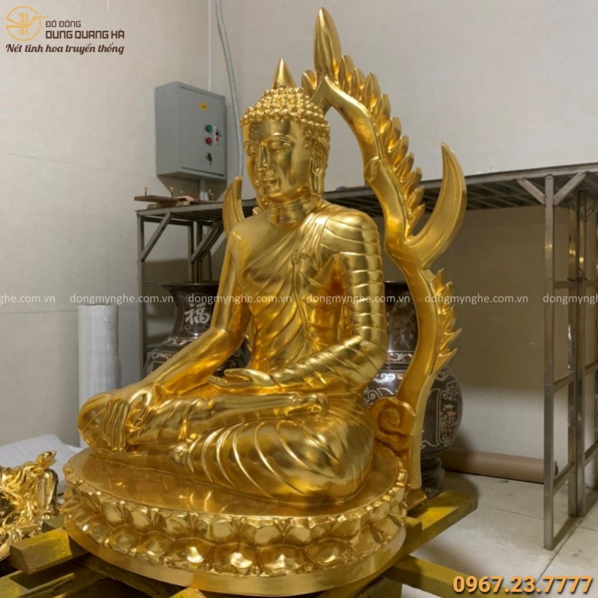 Tượng Phật Xiêm Thái Lan bằng đồng đỏ dát vàng 9999 cao 90cm