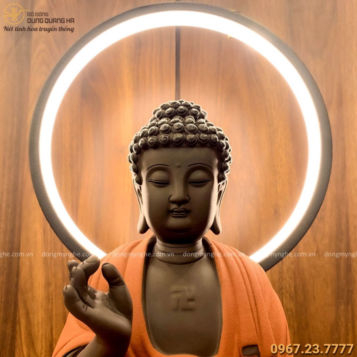 Tượng Phật ADiDa bằng gốm tử sa decor có đèn LED 45x35cm