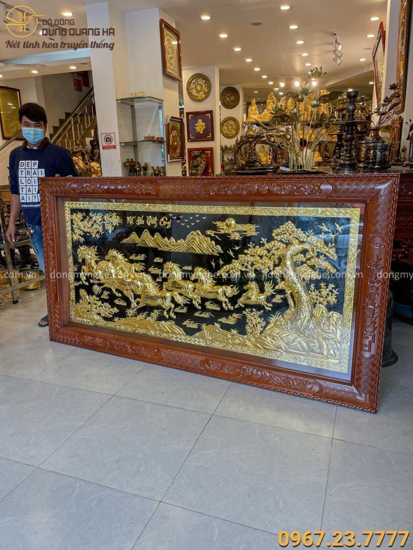 Tranh đồng Mã Đáo Thành Công mạ vàng khung gỗ gụ 2m3 x 1m2