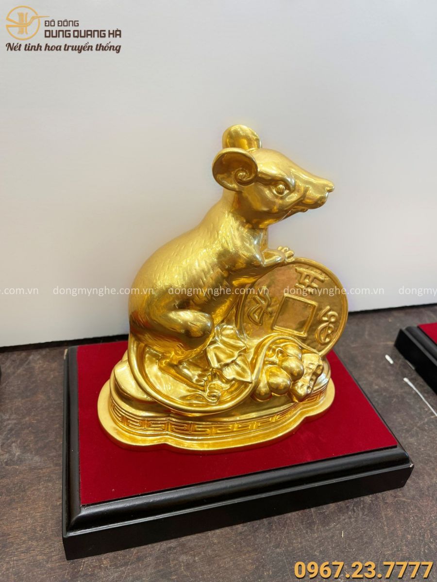 Tượng chuột bằng đồng vàng catut thếp vàng 9999 cao 16cm