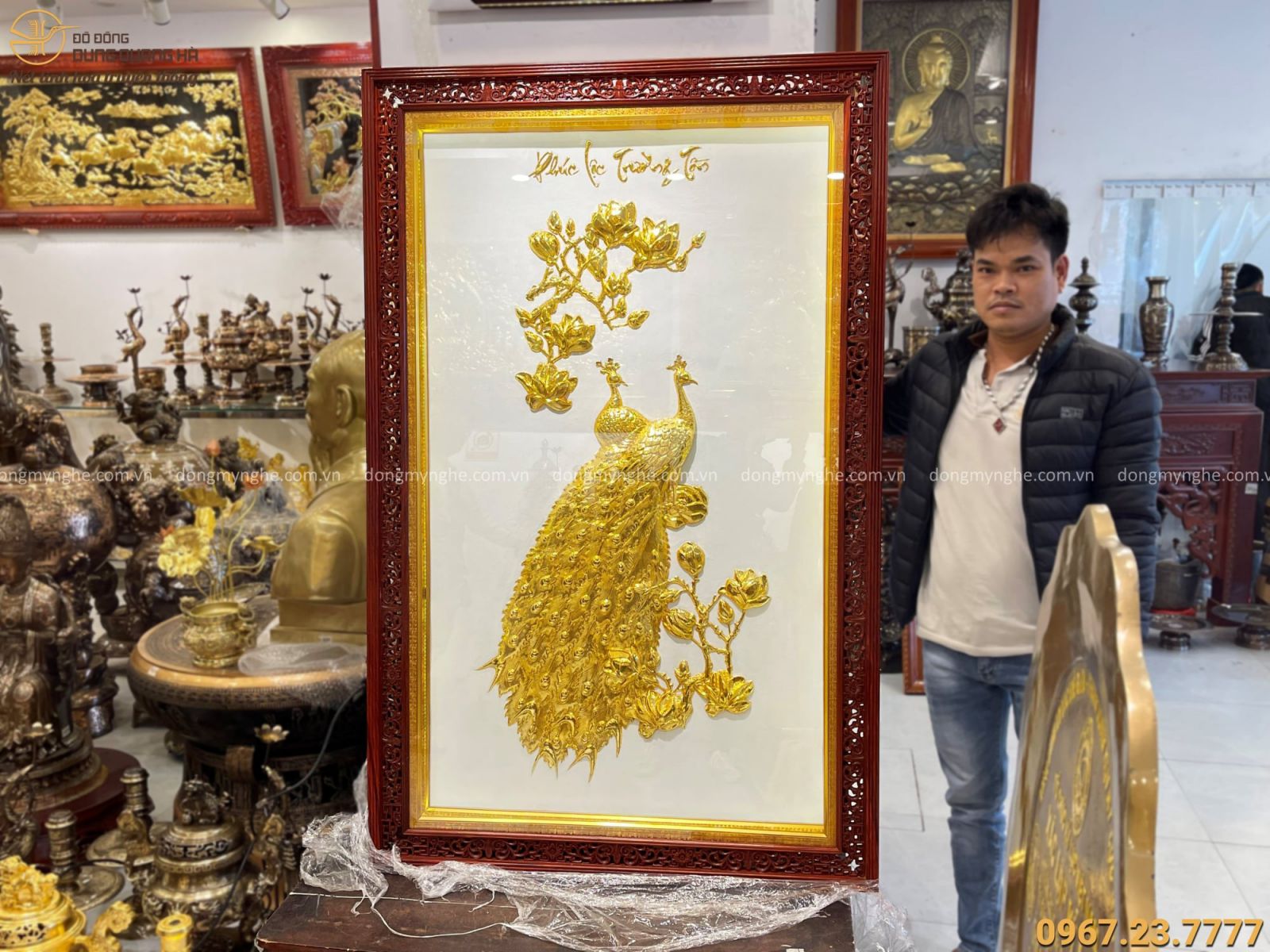 Tranh Phúc Lộc Trường Tồn bằng đồng mạ vàng độc đáo 1m6 x 60cm