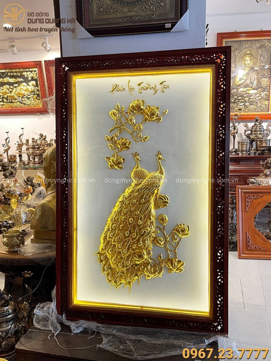 Tranh Phúc Lộc Trường Tồn bằng đồng mạ vàng độc đáo 1m6 x 60cm