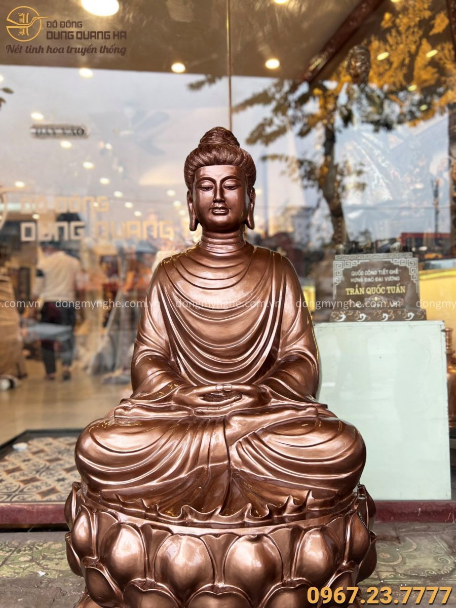 Tượng Phật Thích Ca bằng đồng đỏ làm màu tôn nghiêm cao 1m35
