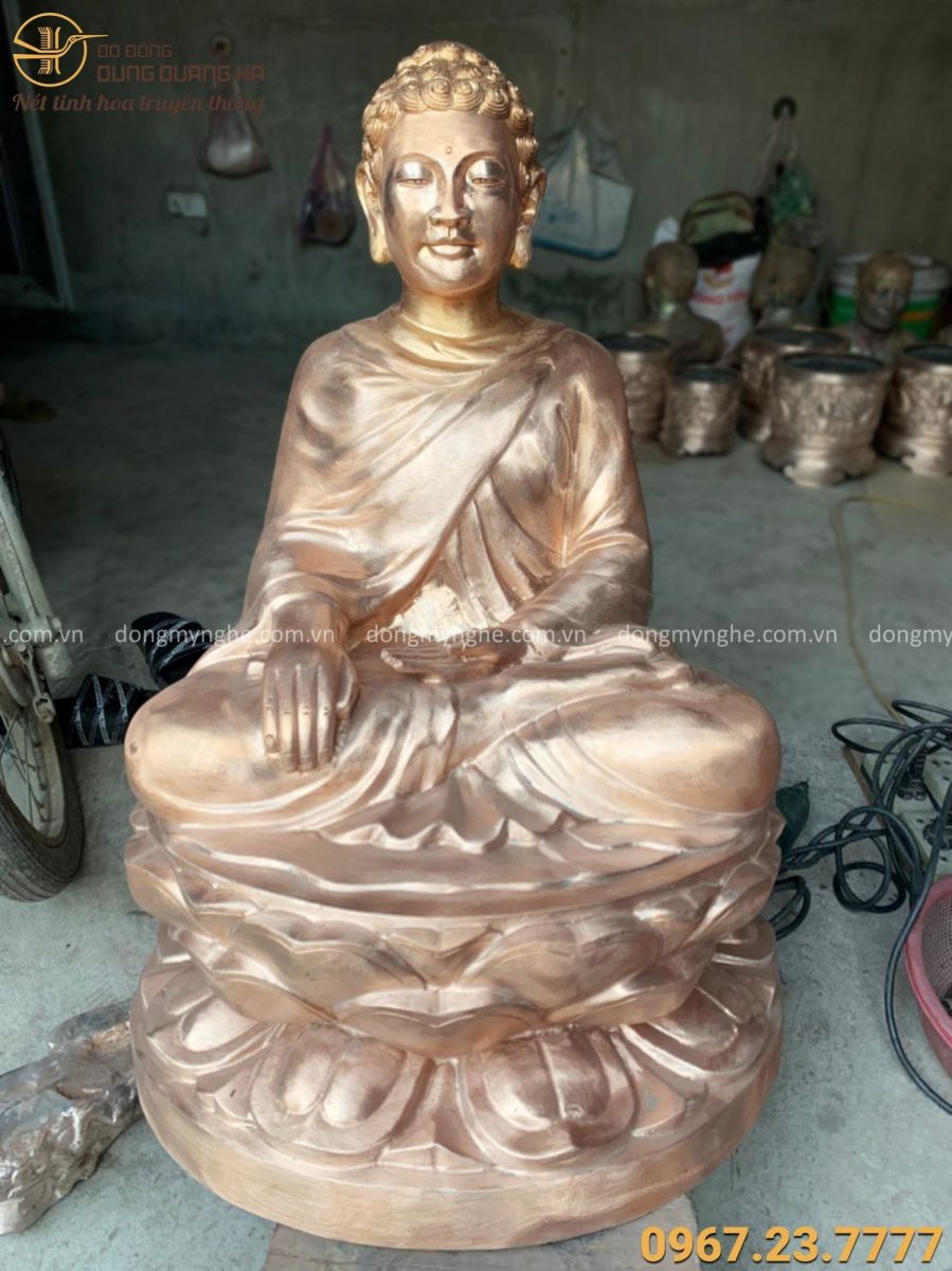 Tượng Phật Thích Ca cao 81cm bằng đồng đỏ thếp vàng 9999