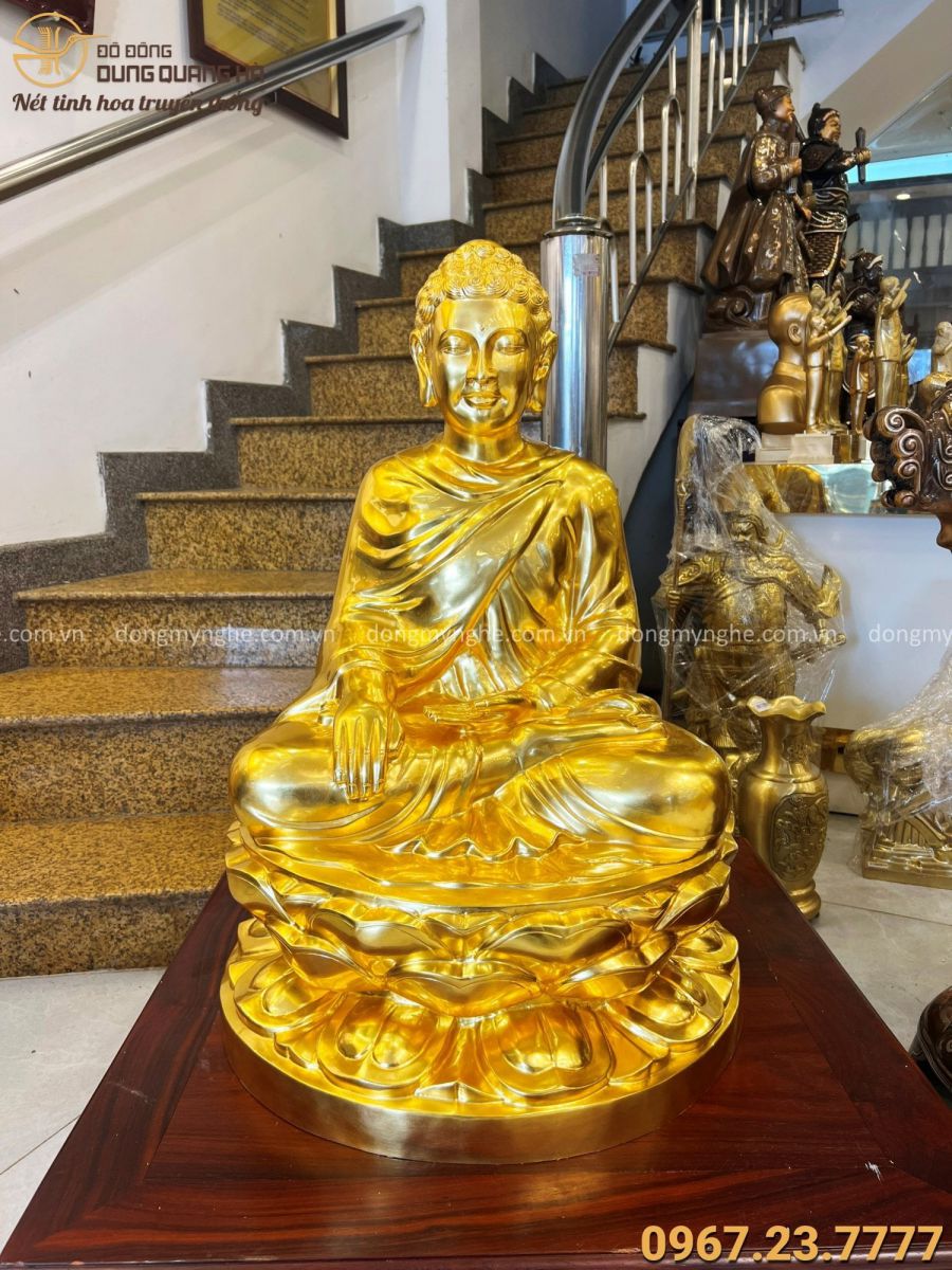 Tượng Phật Thích Ca cao 81cm bằng đồng đỏ thếp vàng 9999