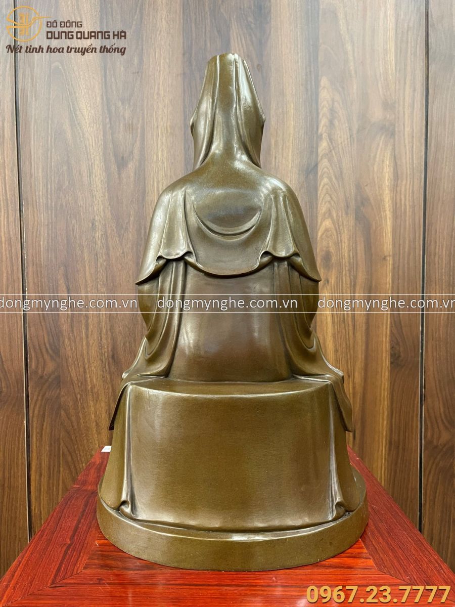 Tượng Phật Bà Quan Âm bằng đồng vàng hun 48 x 28 x 23 cm nặng 10,5kg