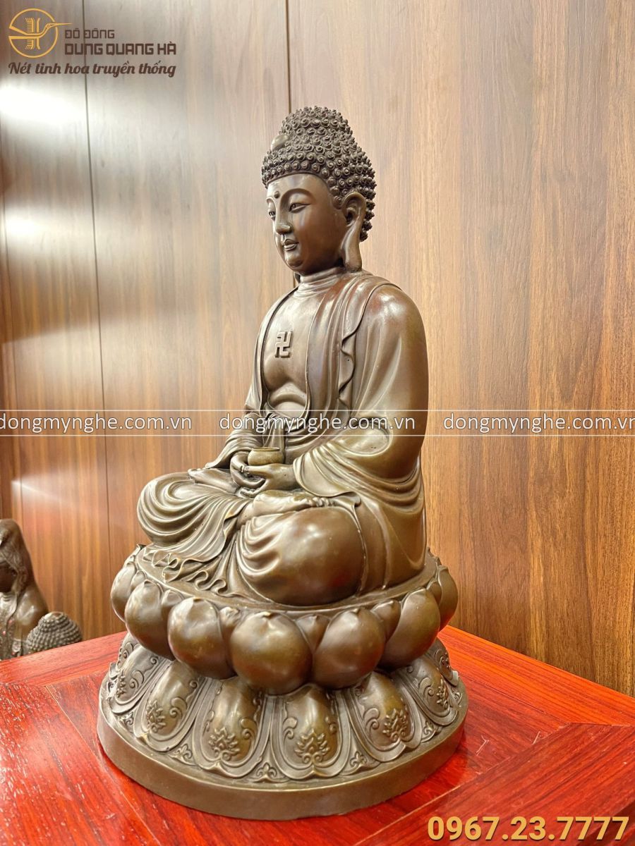 Tượng Phật A Di Đà bằng đồng vàng giả cổ 40 x 21 x 21 cm nặng 5,5kg