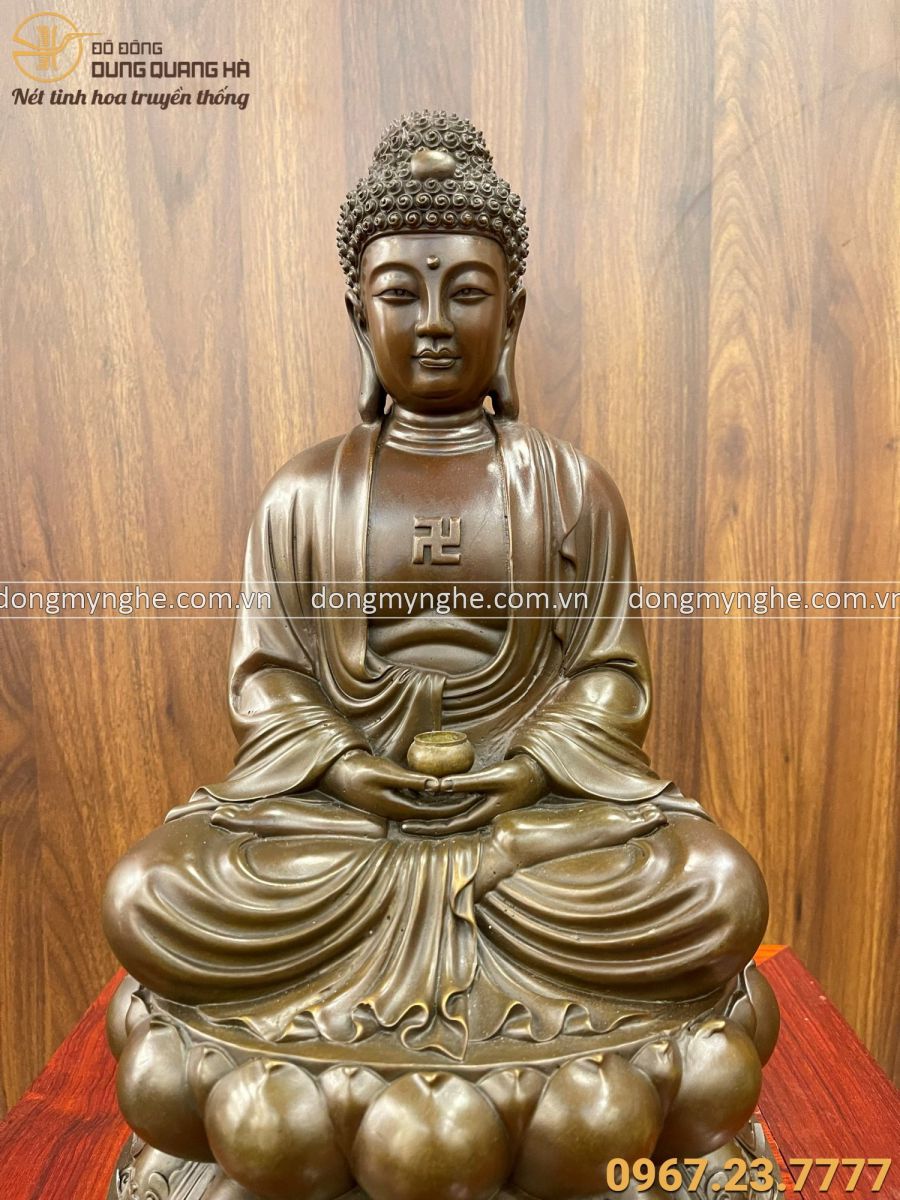 Tượng Phật A Di Đà bằng đồng vàng giả cổ 40 x 21 x 21 cm nặng 5,5kg