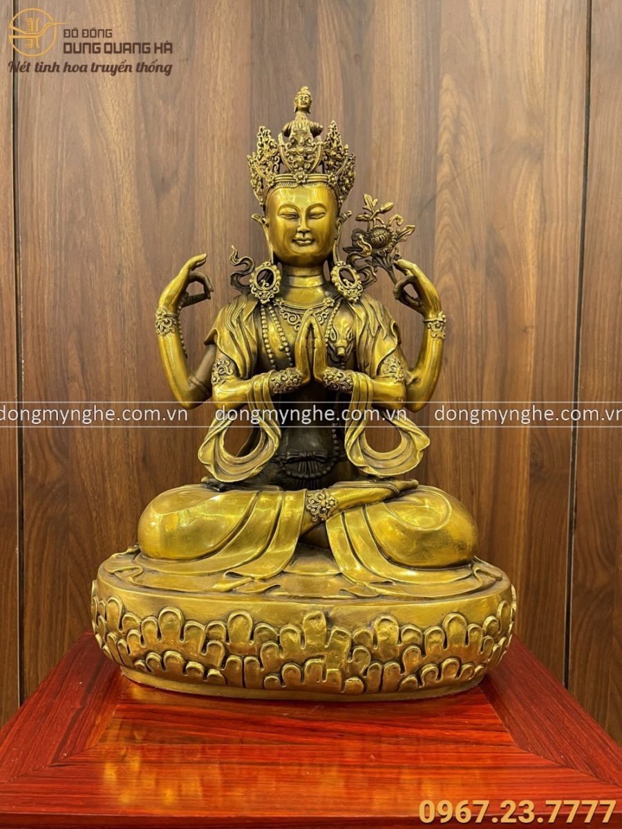 Tượng Phật Quan Âm Tứ Thủ Mật Tông 47 x 31 x 20 cm nặng 8,2kg