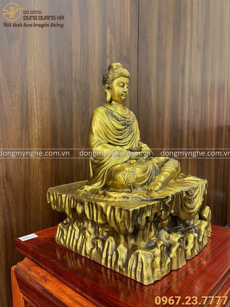 Tượng Đức Phật Thích Ca Mâu Ni bằng đồng ngồi bệ đá 20x17x12 cm