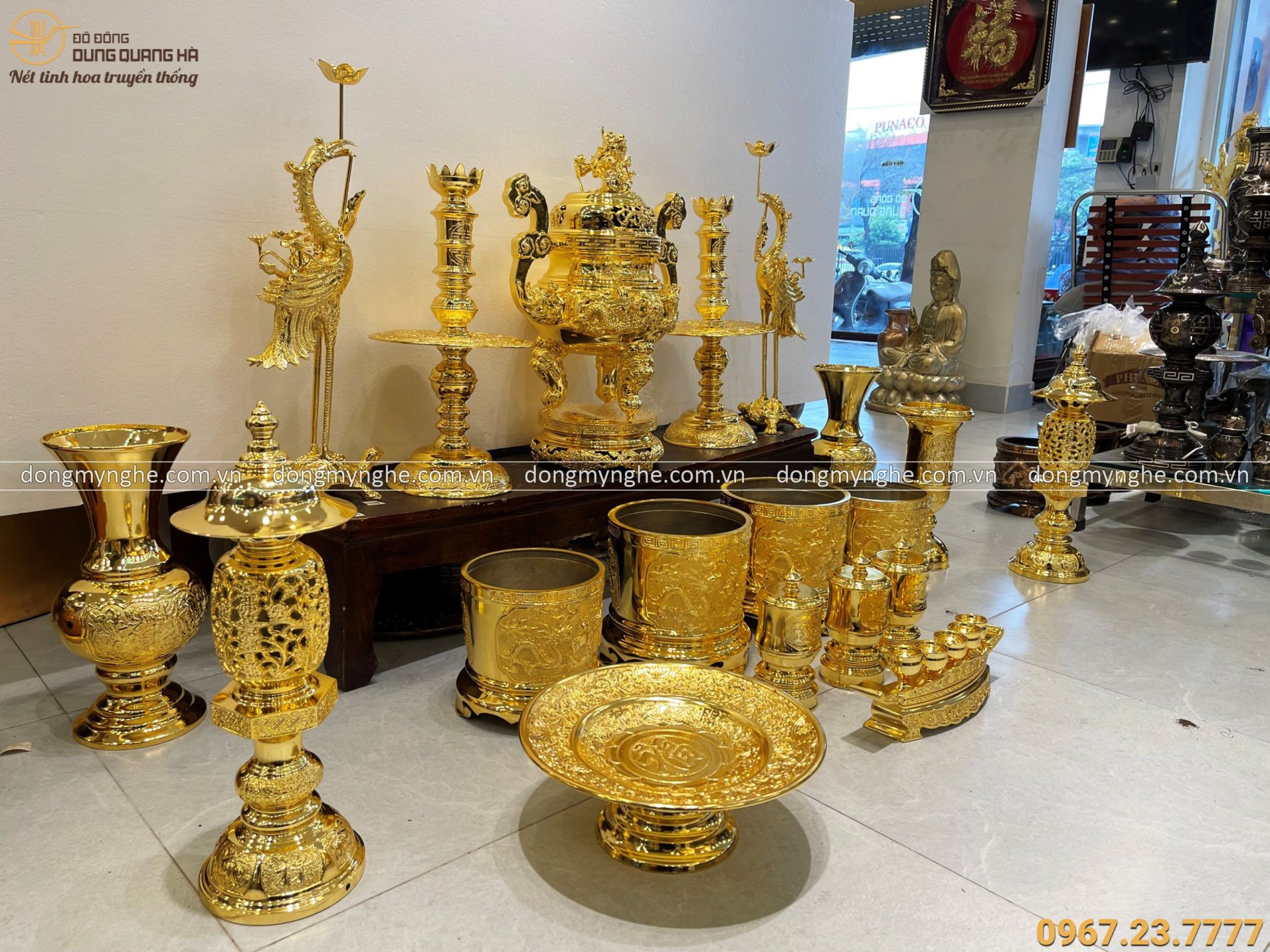 Bộ đồ thờ cao cấp được mạ vàng một cách tinh tế cao 60cm