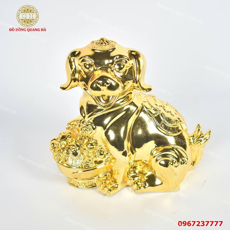 Tượng chó phong thủy ôm hũ tiền mạ vàng 24k-1