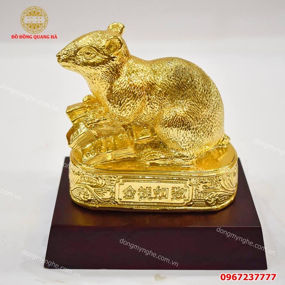 Tượng chuột phong thủy bằng đồng mạ vàng 24k - 1