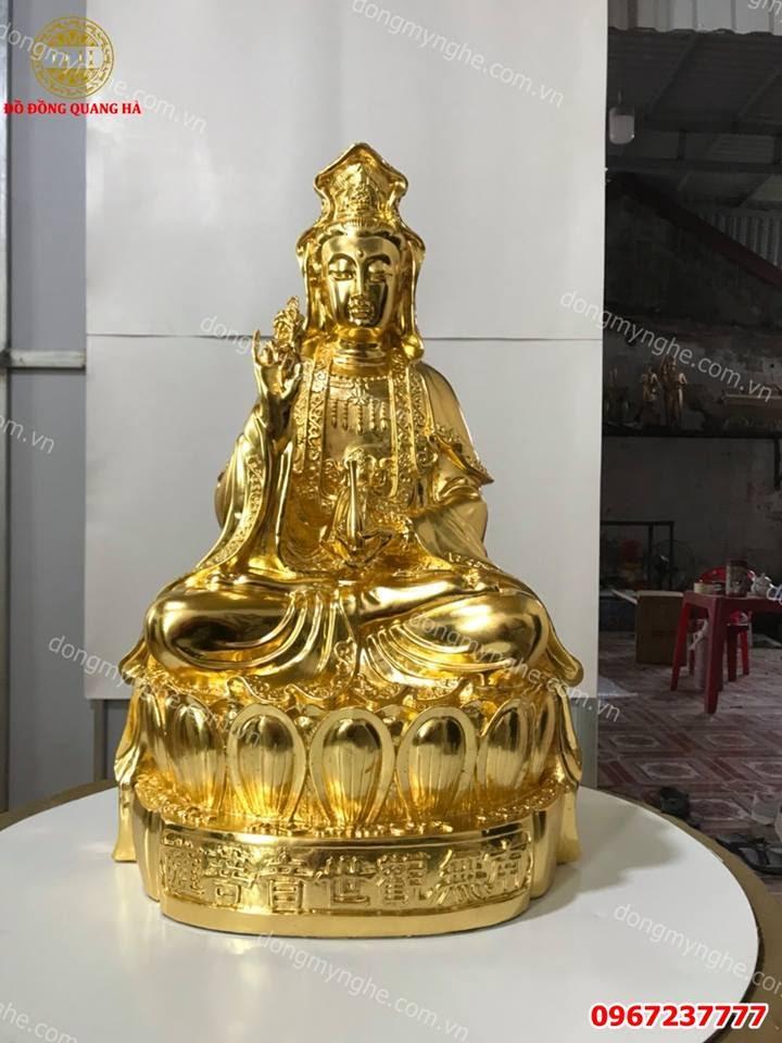 Tượng đồng Phật bà Quan Âm dát vàng 9999 cao 50cm