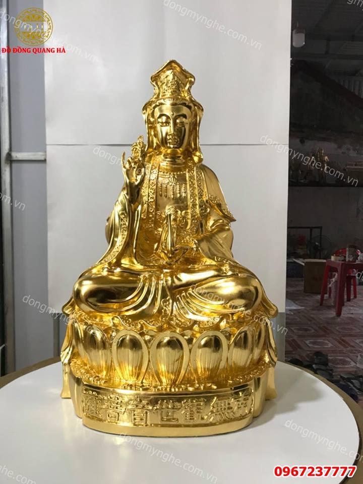 Tượng đồng Phật bà Quan Âm dát vàng 9999 cao 50cm