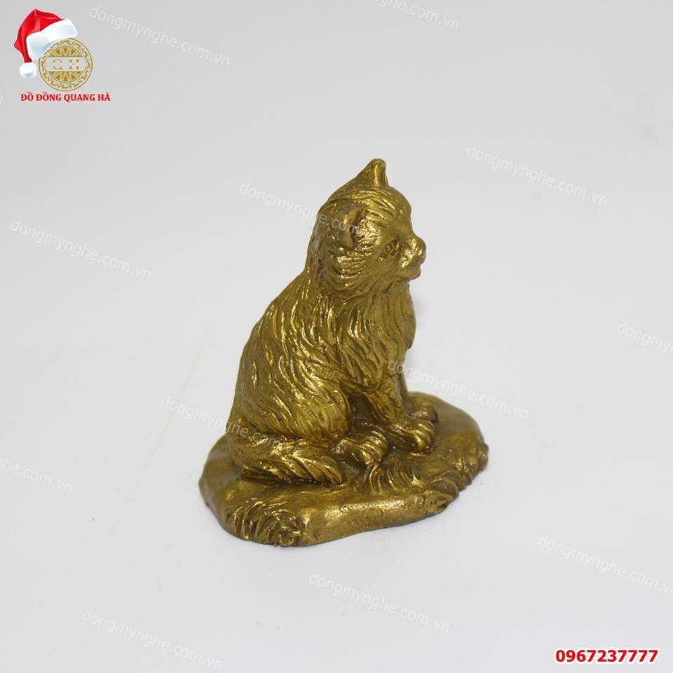 Tượng mèo phong thủy bằng đồng cỡ nhỏ cao 7cm