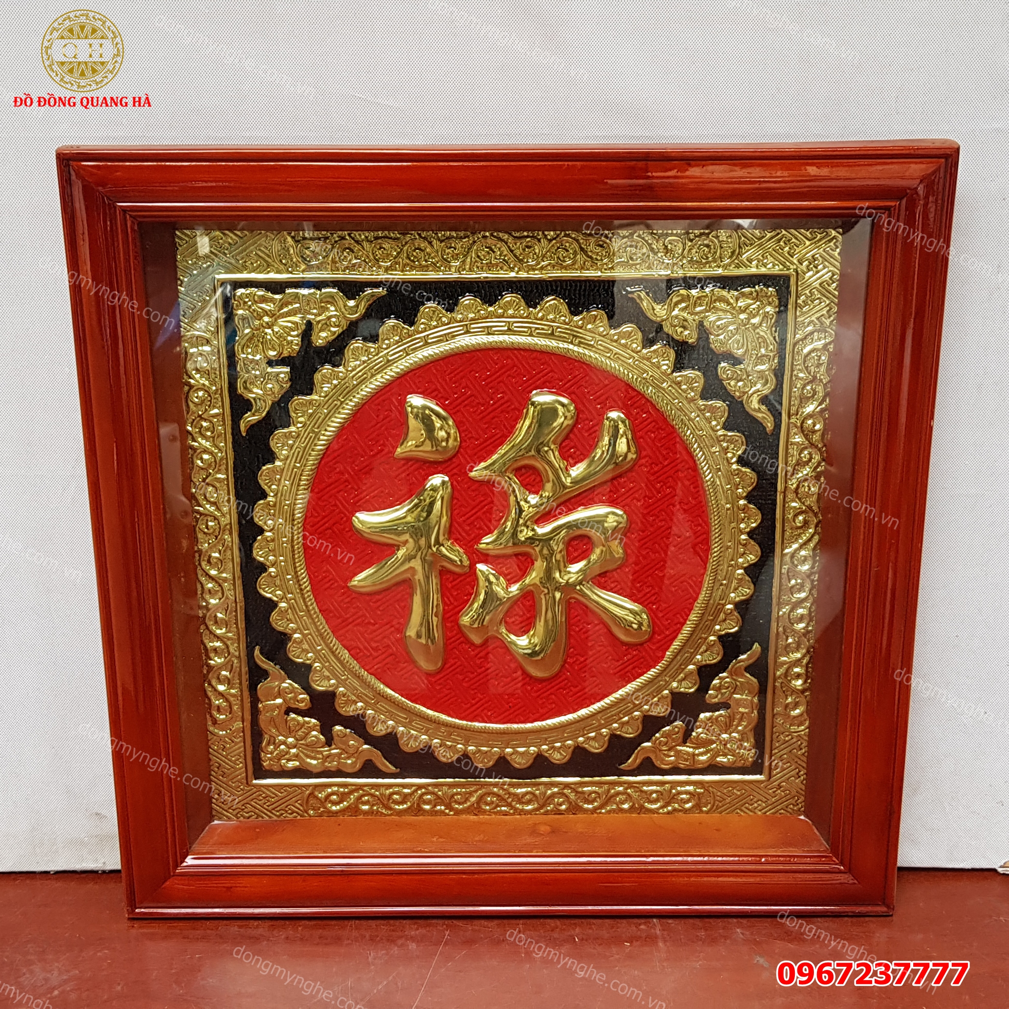 Tranh đồng chữ Lộc khung gỗ tùng 60 x 60cm giá rẻ tại Hà Nội