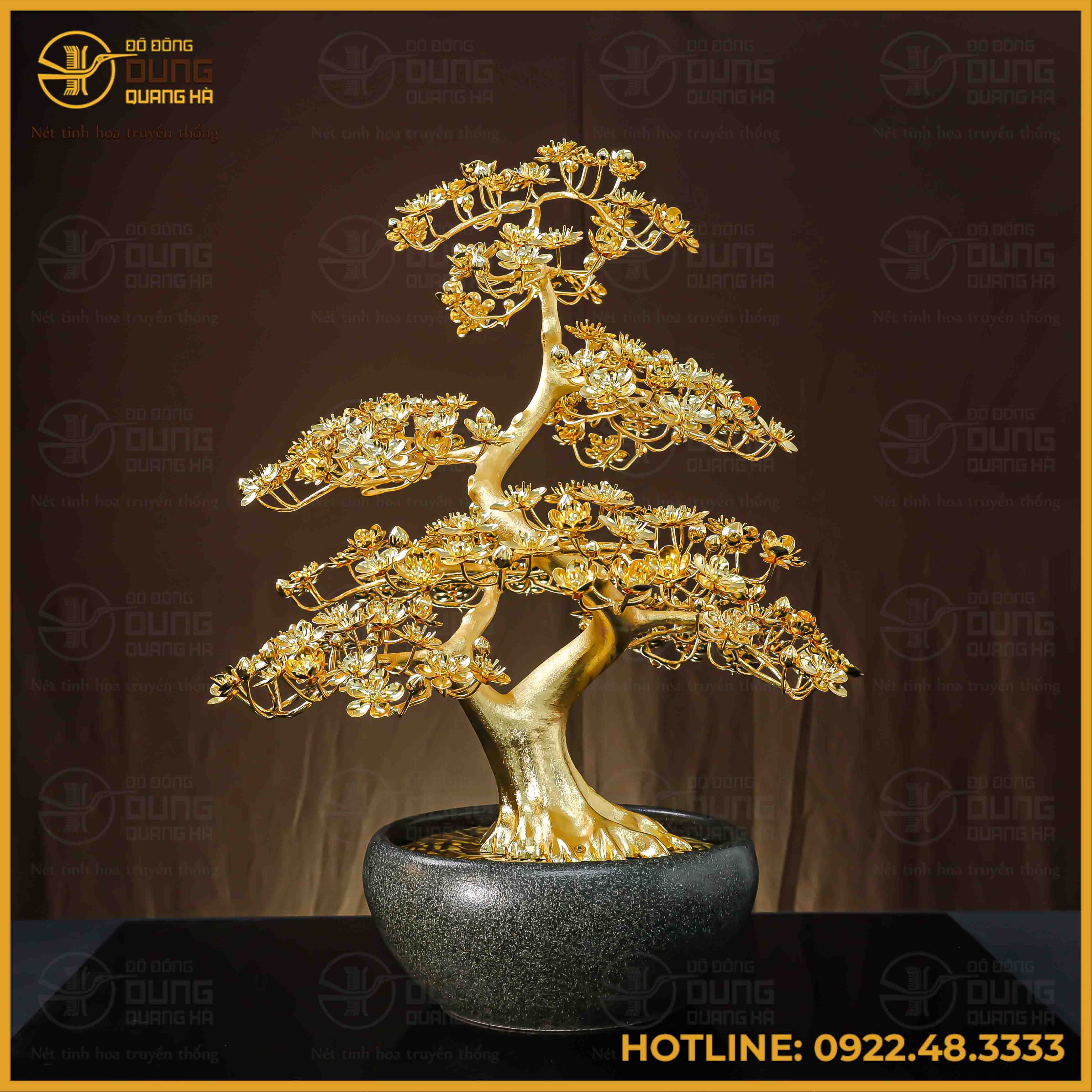 Quà tặng chậu mai đồng vàng mạ vàng cao 75cm