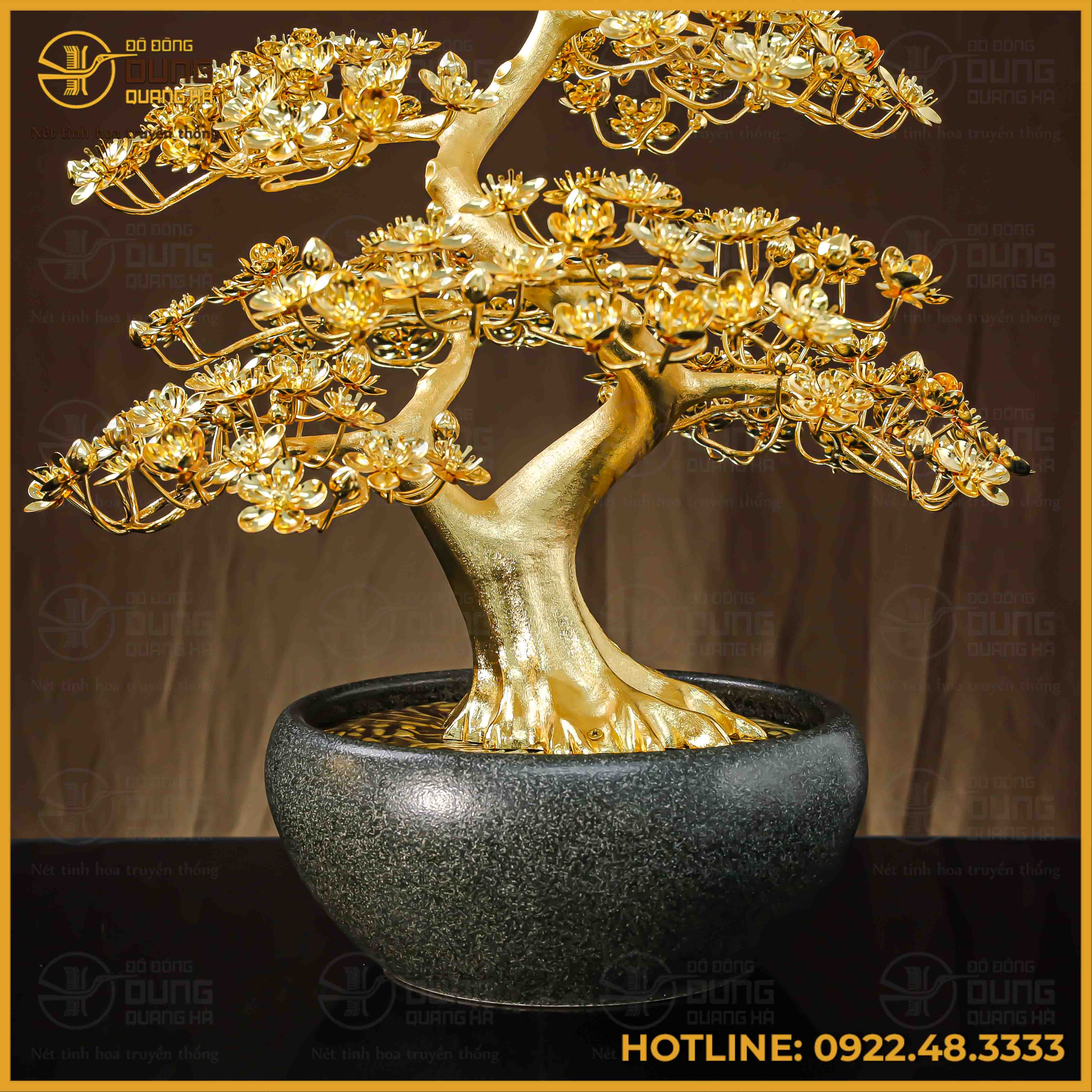 Quà tặng chậu mai đồng vàng mạ vàng cao 75cm