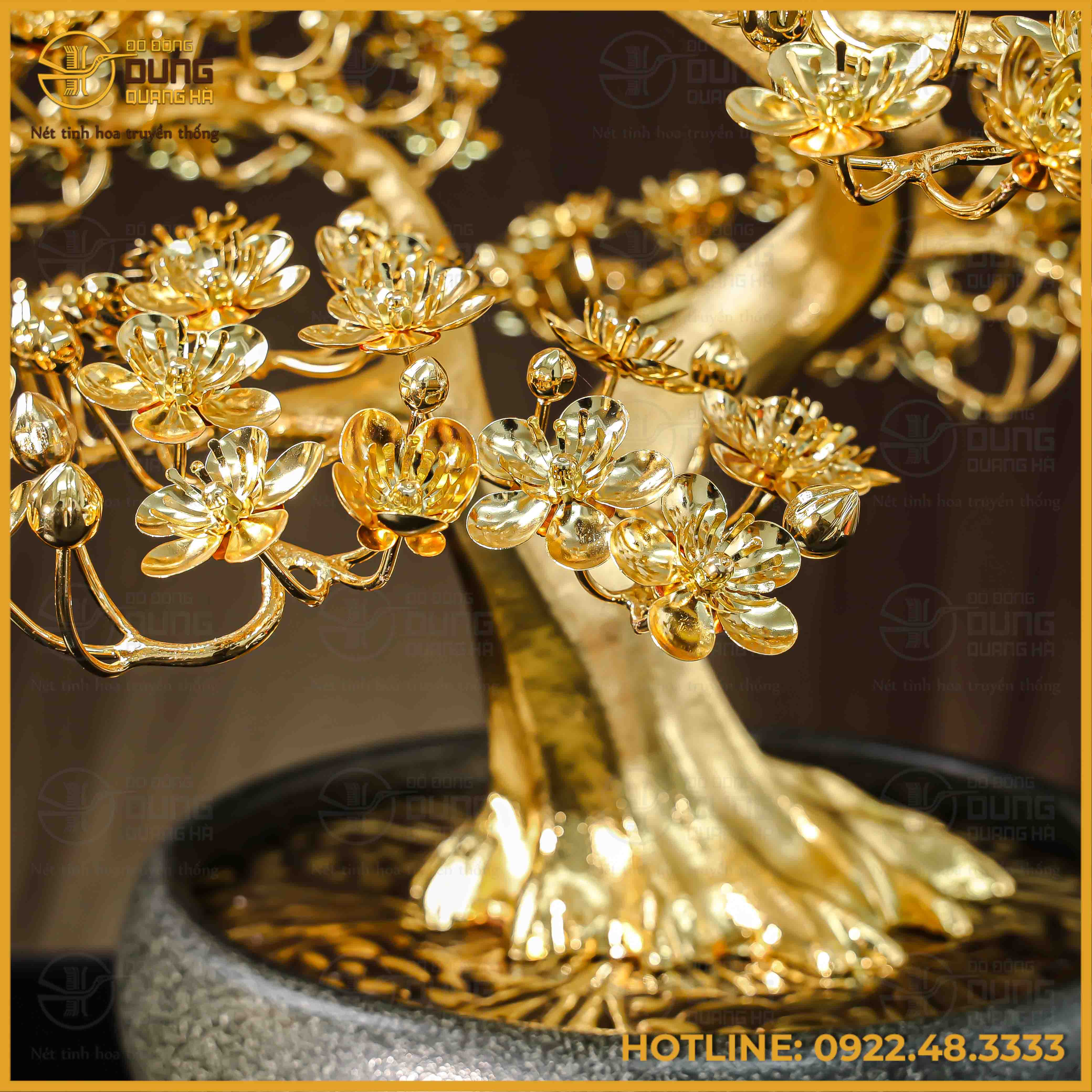 Quà tặng chậu mai đồng vàng mạ vàng cao 75cm