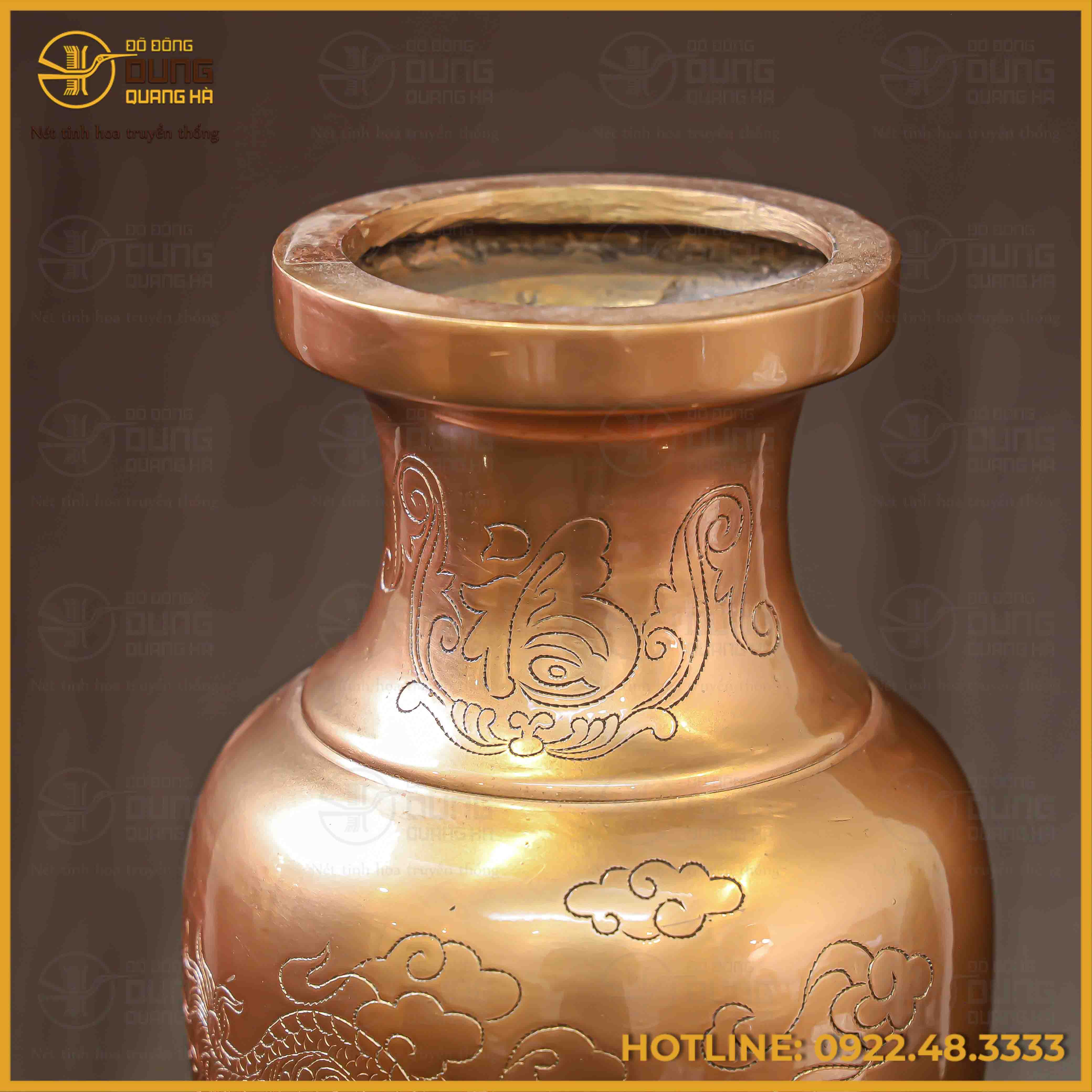 Lọ hoa họa tiết rồng đồng đỏ phủ bóng cao 38cm