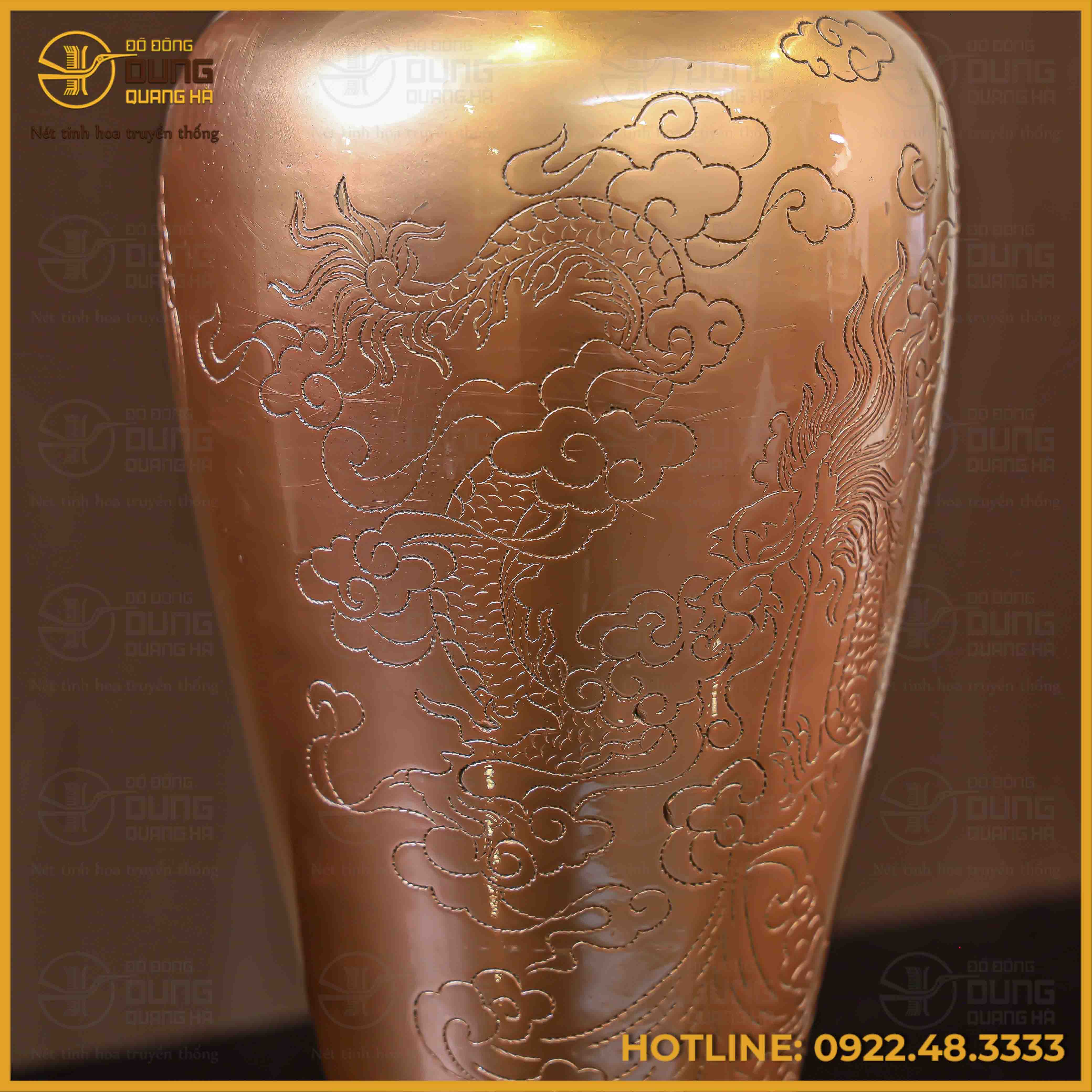 Lọ hoa họa tiết rồng đồng đỏ phủ bóng cao 38cm