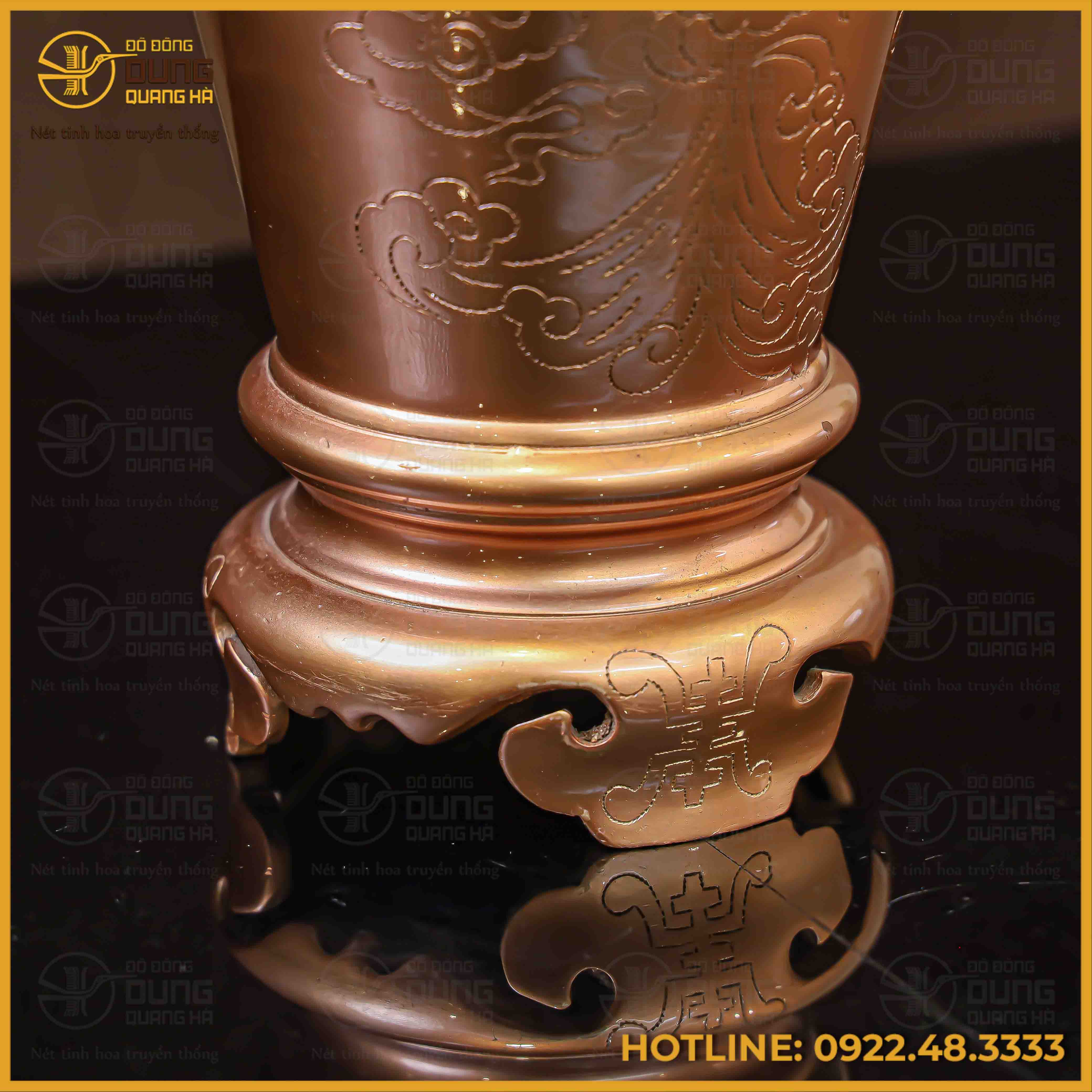 Lọ hoa họa tiết rồng đồng đỏ phủ bóng cao 38cm