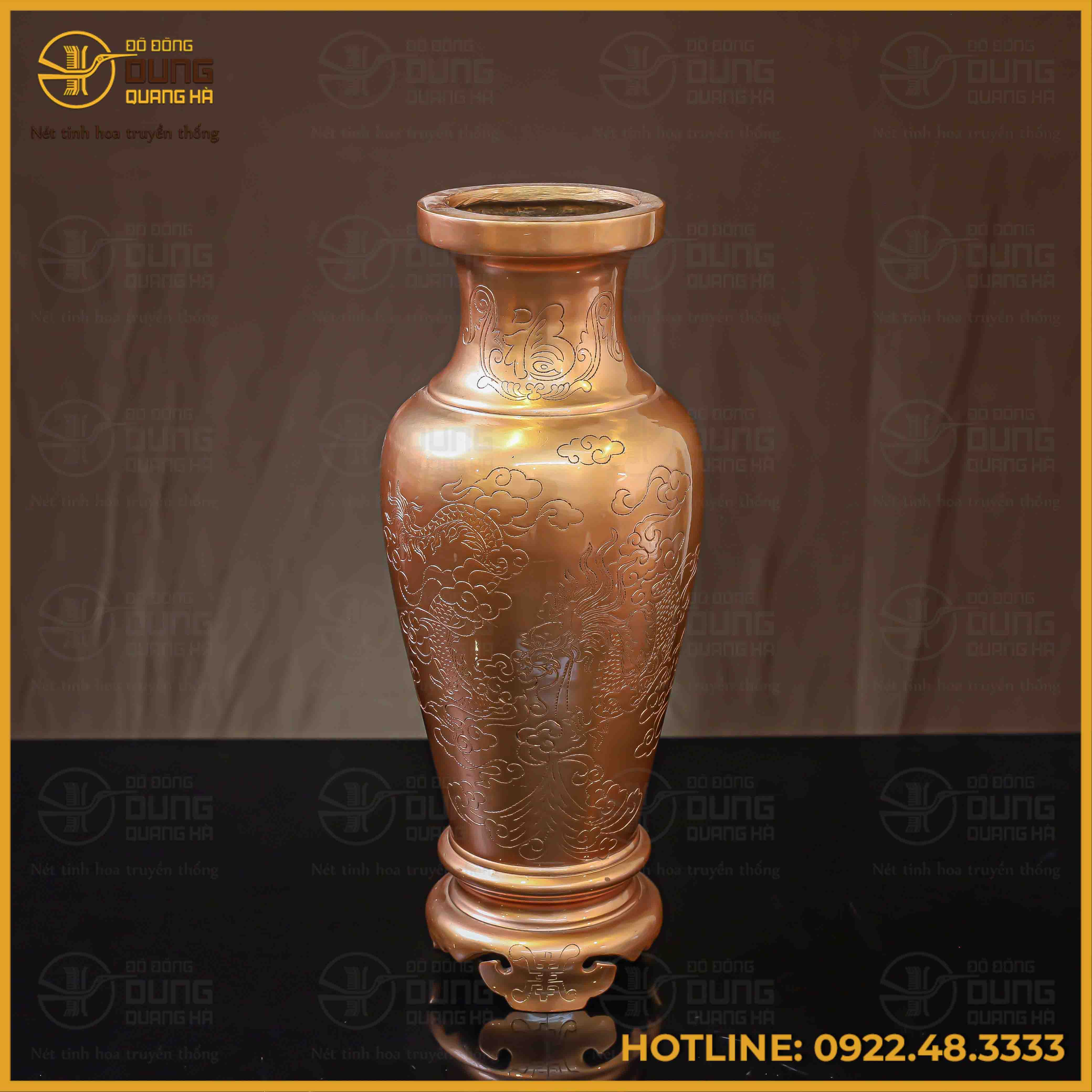 Lọ hoa họa tiết rồng đồng đỏ phủ bóng cao 38cm