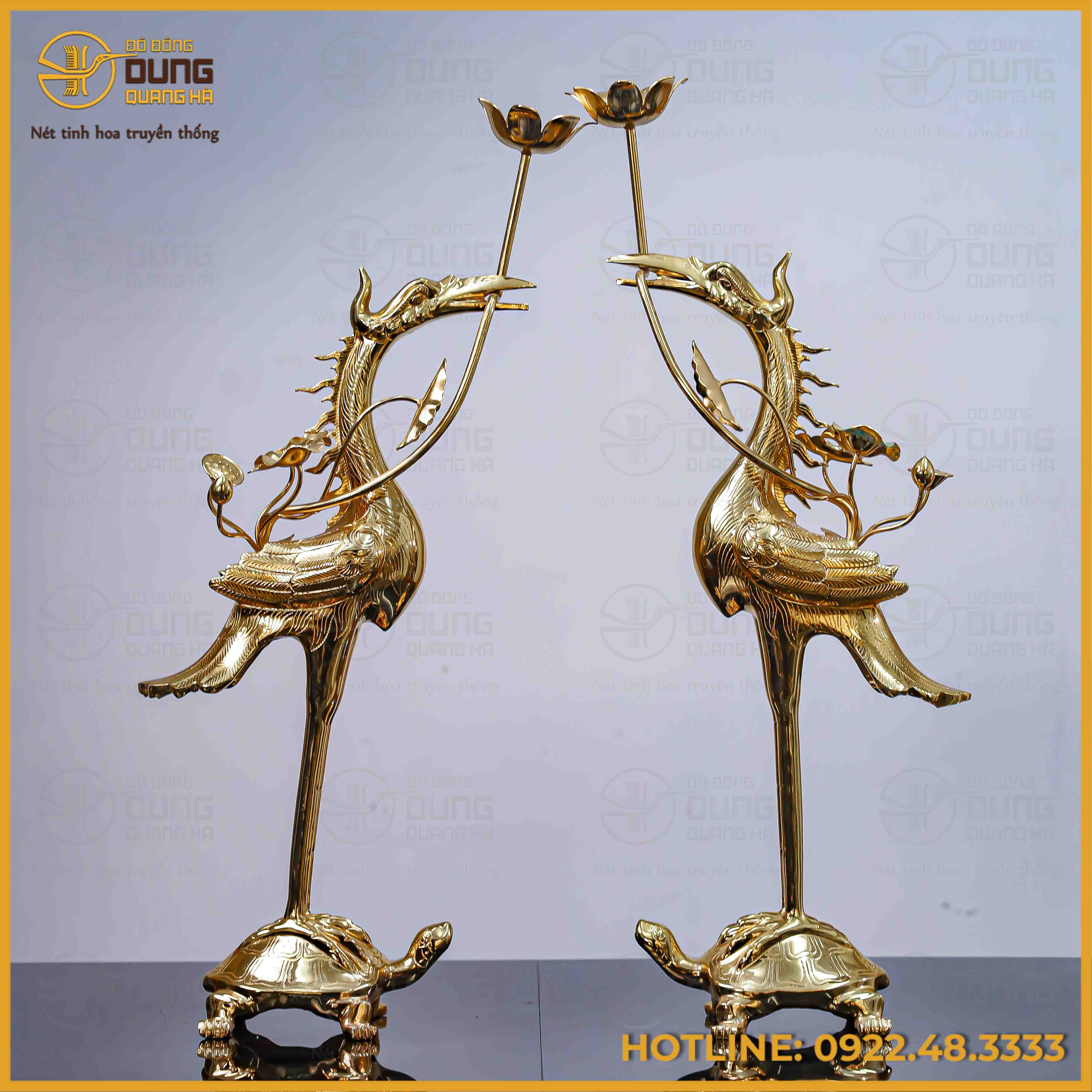 Hạc thờ đồng đỏ mạ vàng tĩnh điện cao 50cm