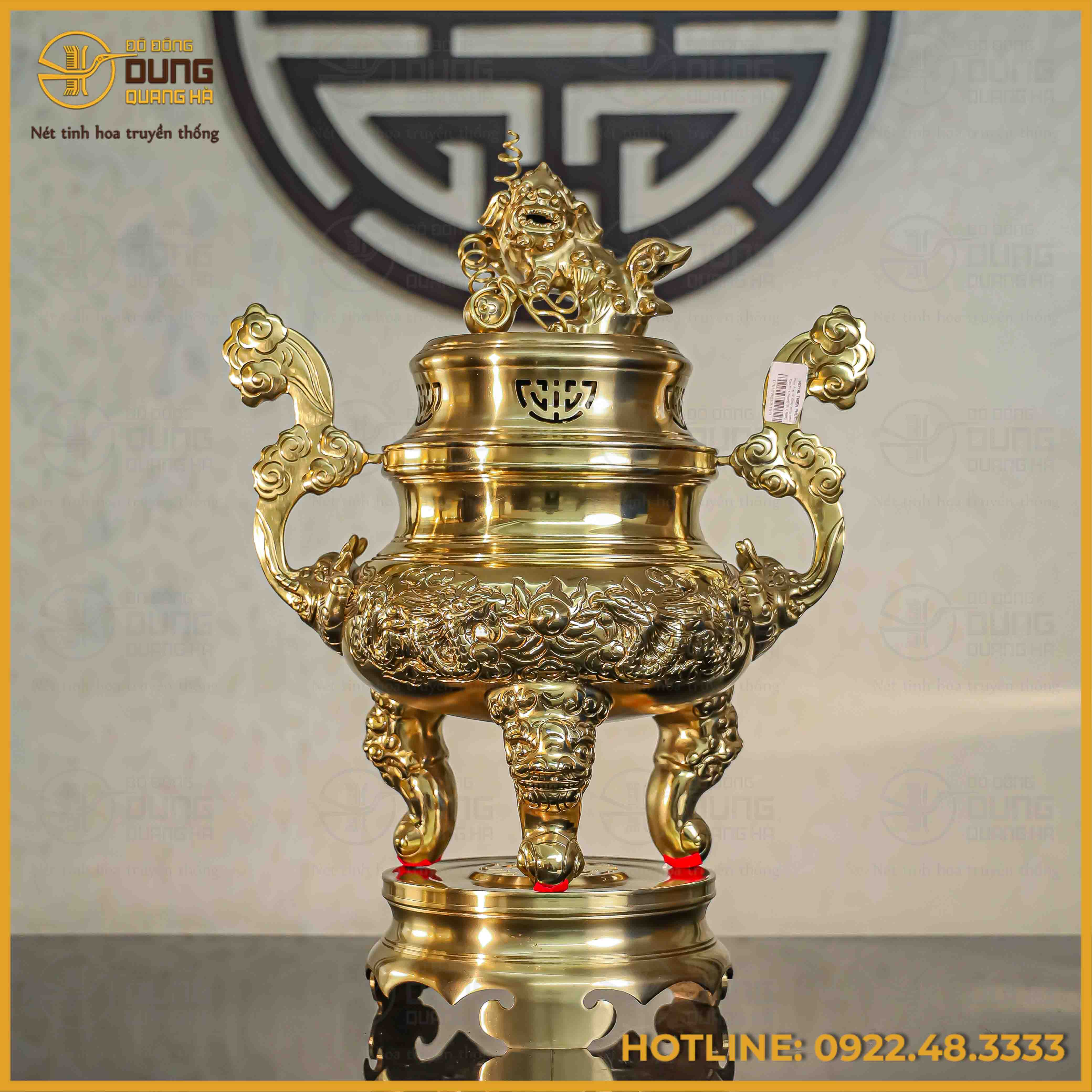 Đỉnh song long chầu nguyệt bằng đồng catut cao 50cm