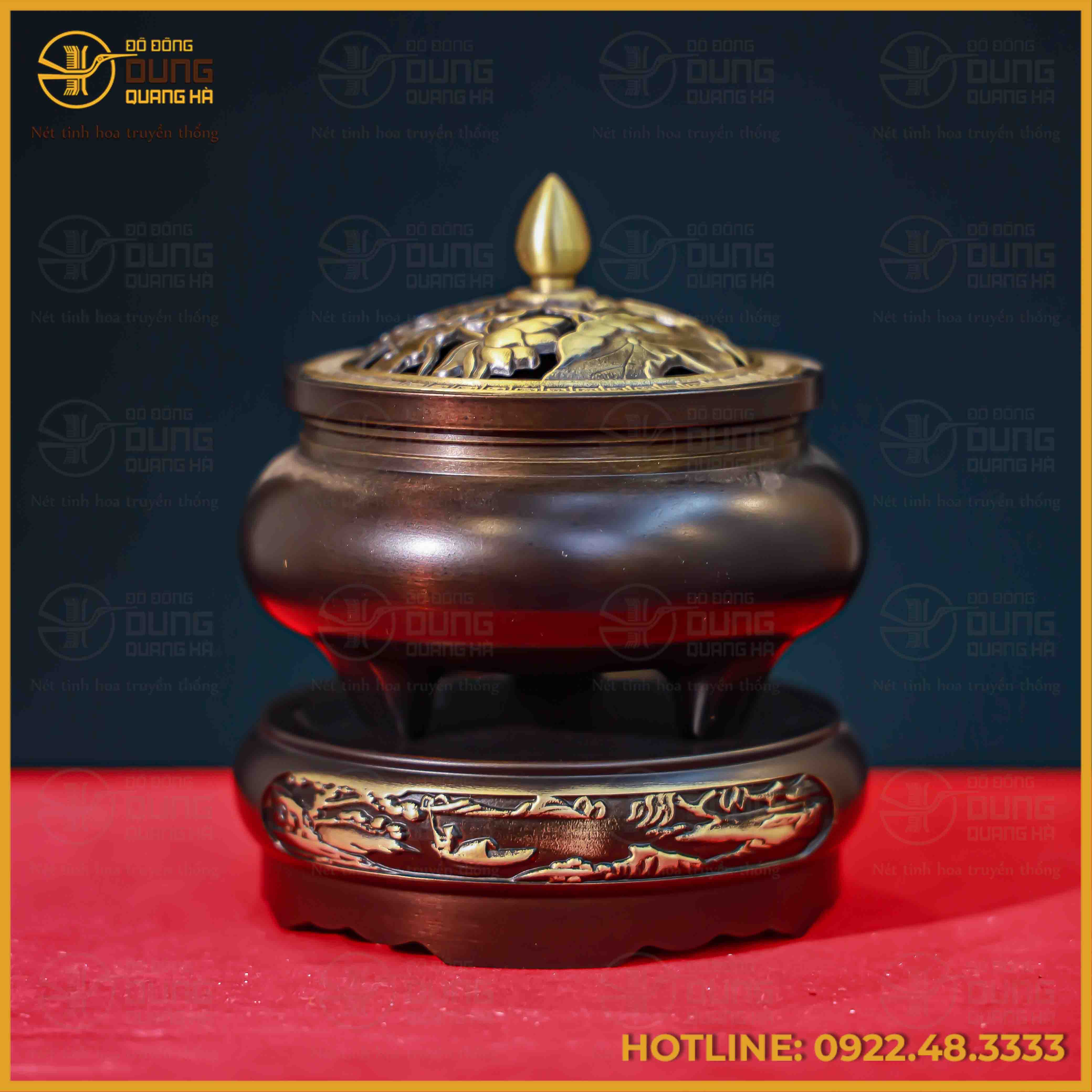 Trầm sen bướm đồng vàng hun giả cổ cao 11cm đường kính 8cm