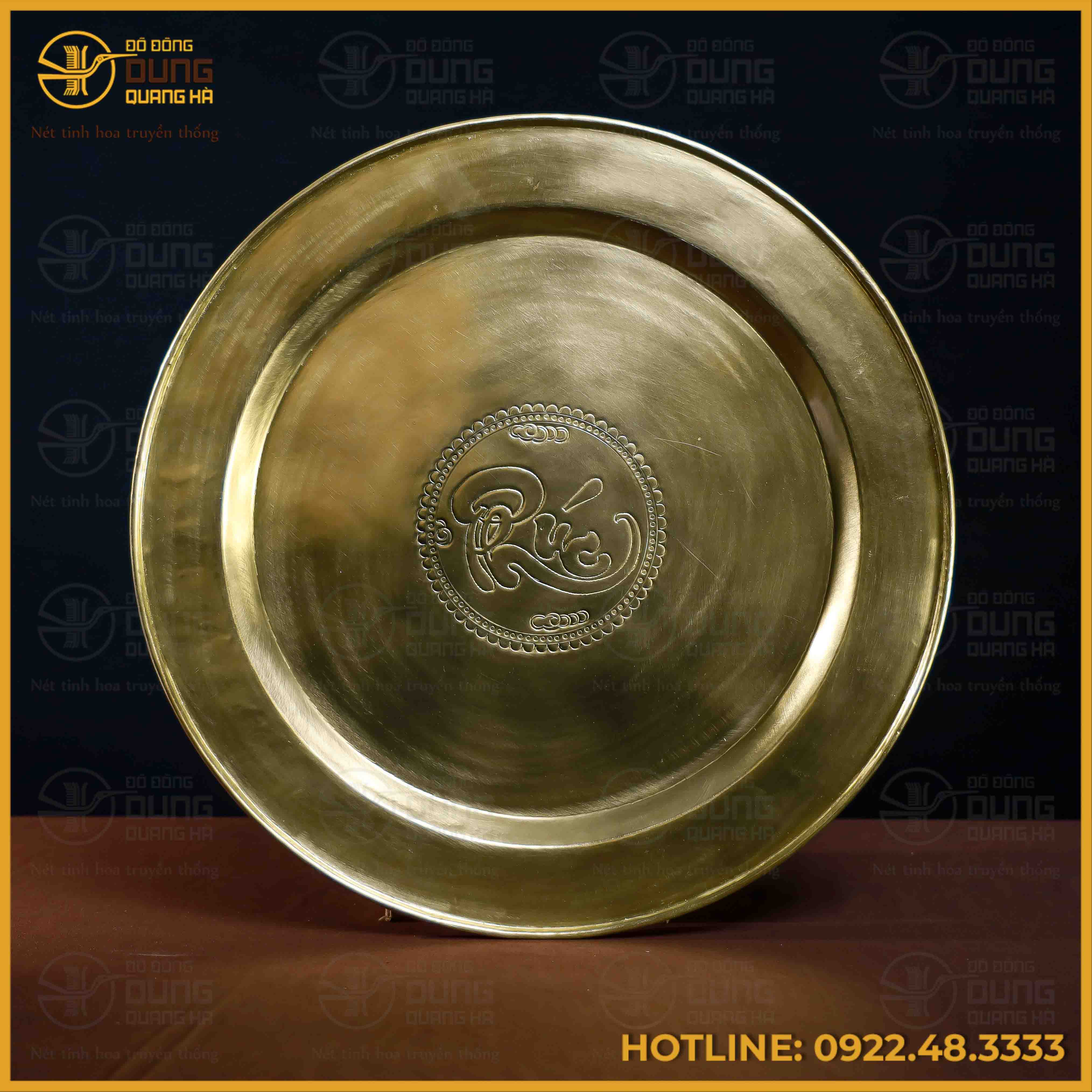 Mâm đồng vàng chữ Phúc đường kính 60cm nặng 3,1kg
