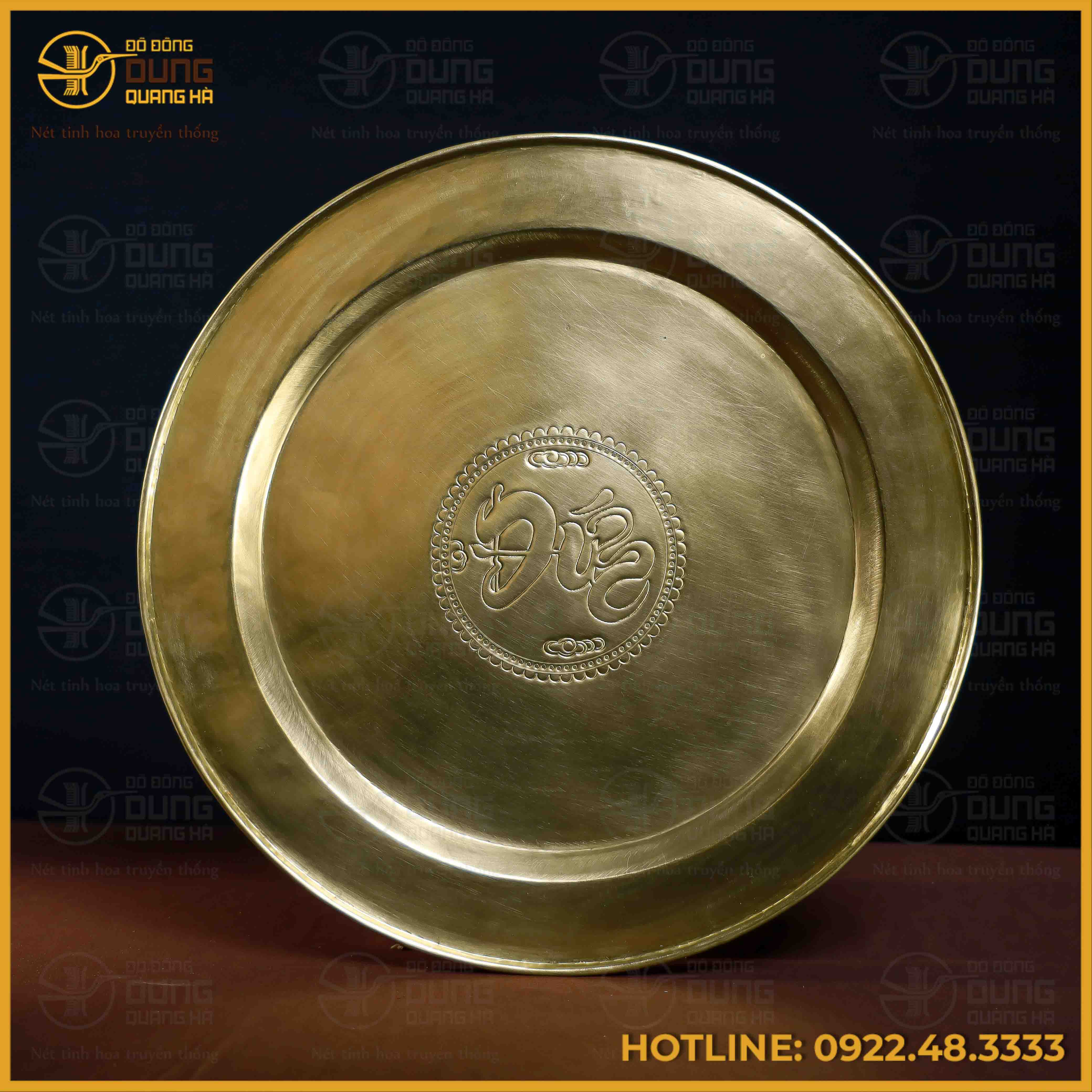 Mâm đồng vàng chữ Đức đường kính 60cm nặng 3,1kg