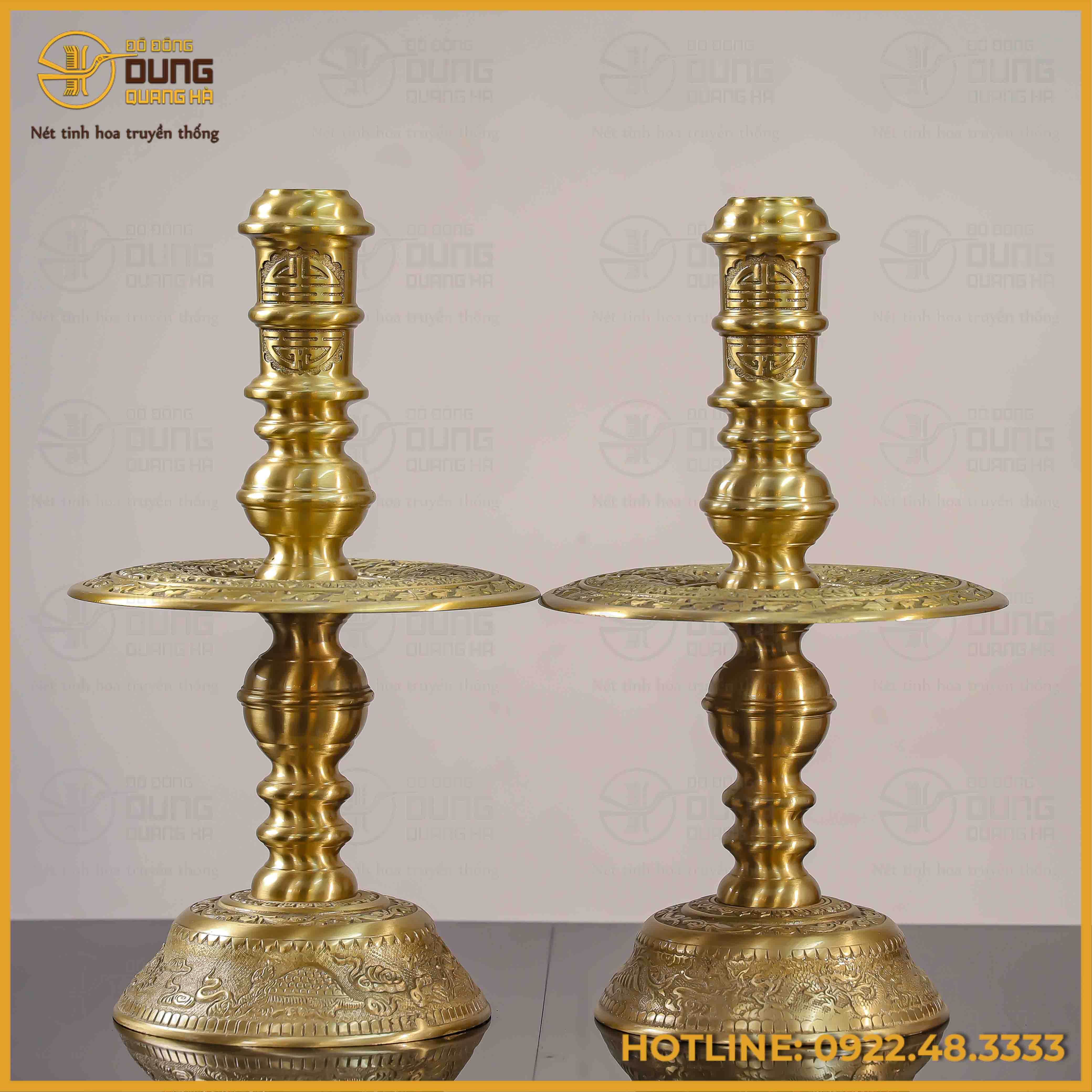 Đôi nến song long đồng vàng mộc cao 50cm