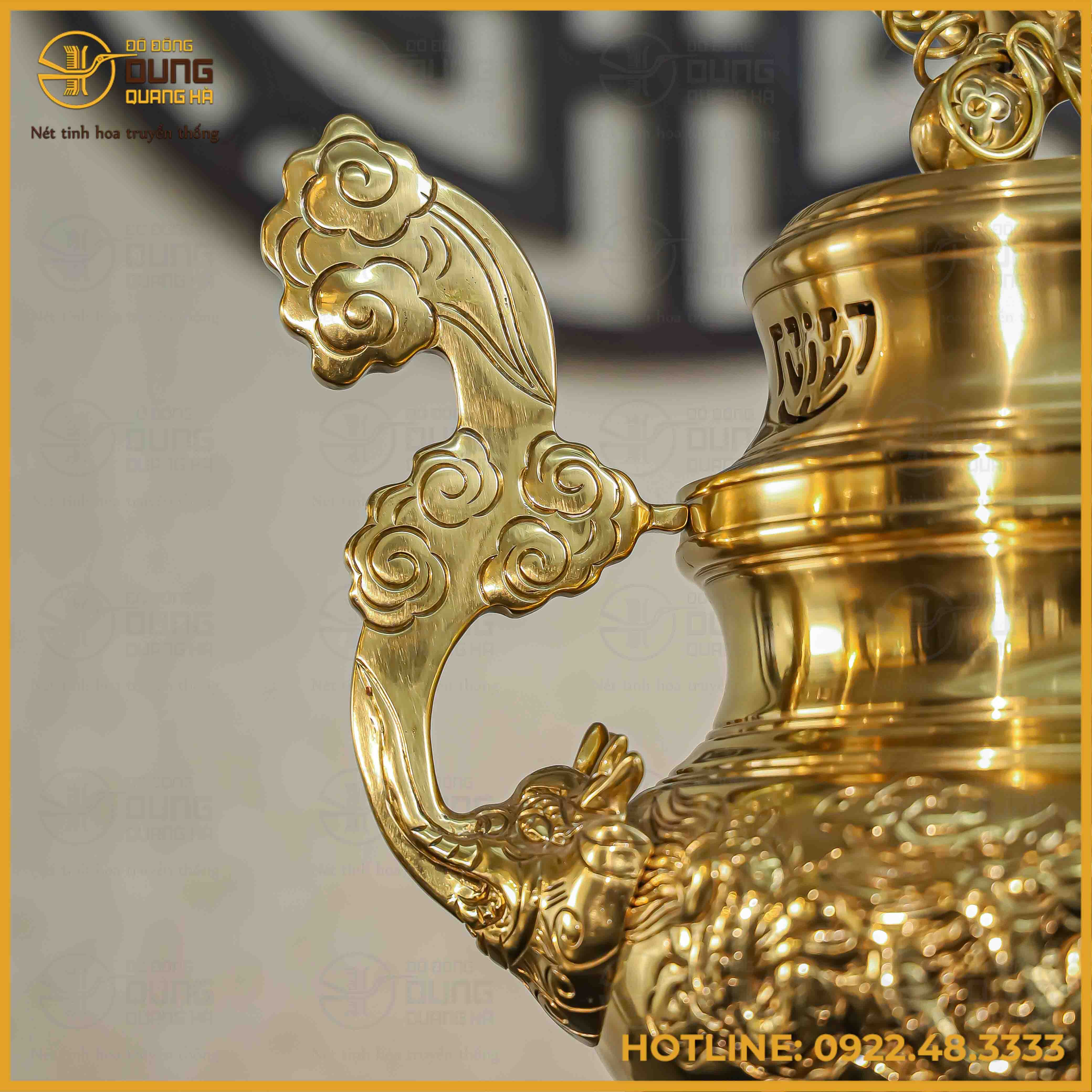 Đỉnh song long chầu nguyệt bằng đồng catut cao 50cm